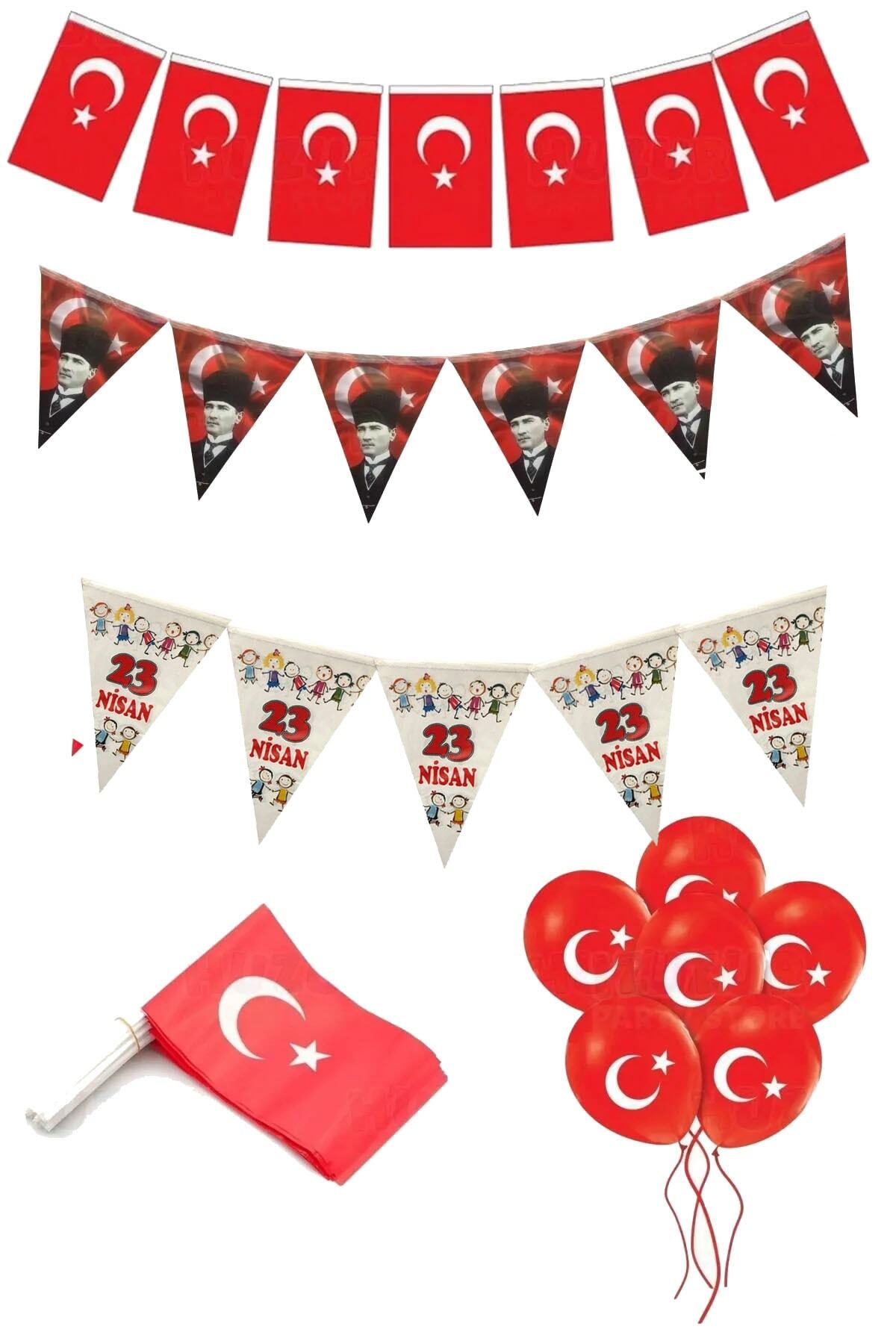 Parti dolabı Milli Bayram Süsleme Paketi Atatürk Flama Türk Bayraklı Balon Çubuklu Bayrak 23 Nisan 29 Ekim Süsü