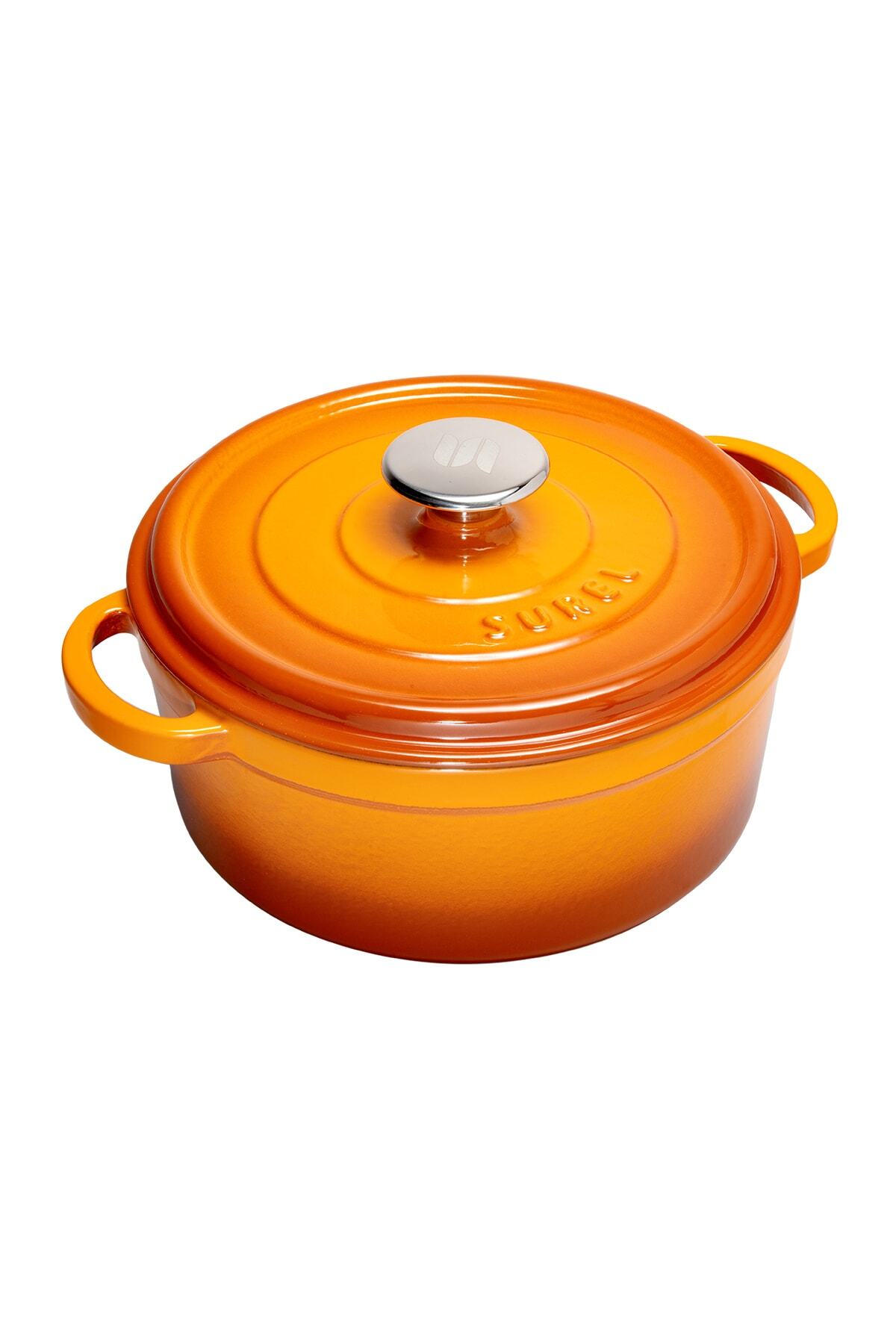Sürel-Aroma Lid Orange Round Cast Pot 24 Cm 1