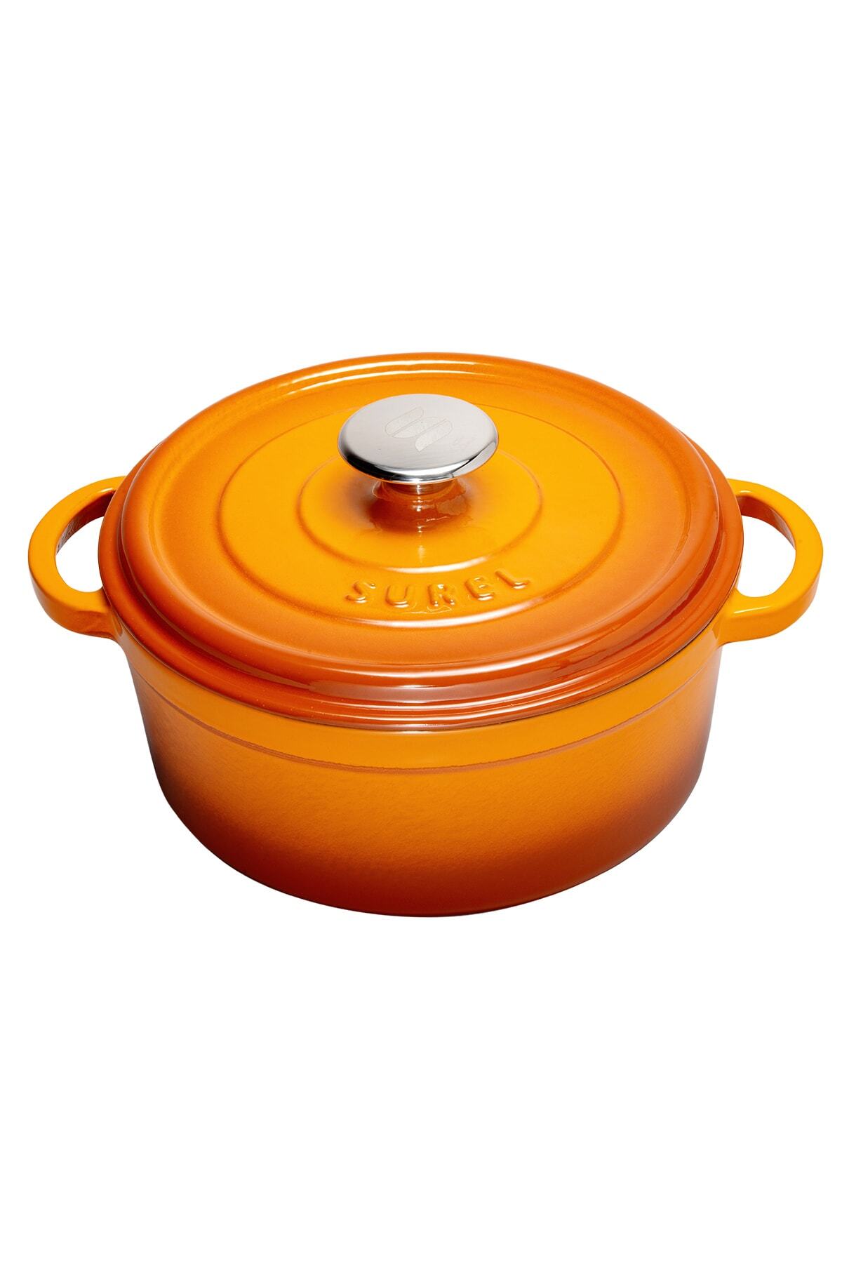 Sürel-Aroma Lid Orange Round Cast Pot 24 Cm 5