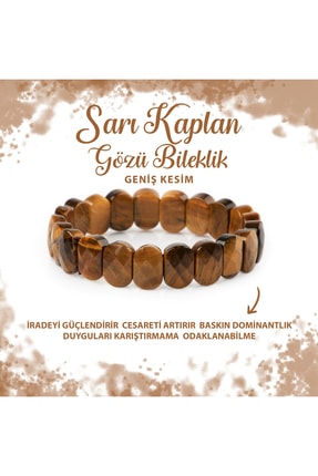 Deniz Doğal Taş Sertifikalı Sarı Kaplan Gözü Doğal Taş Geniş Kesim Bileklik