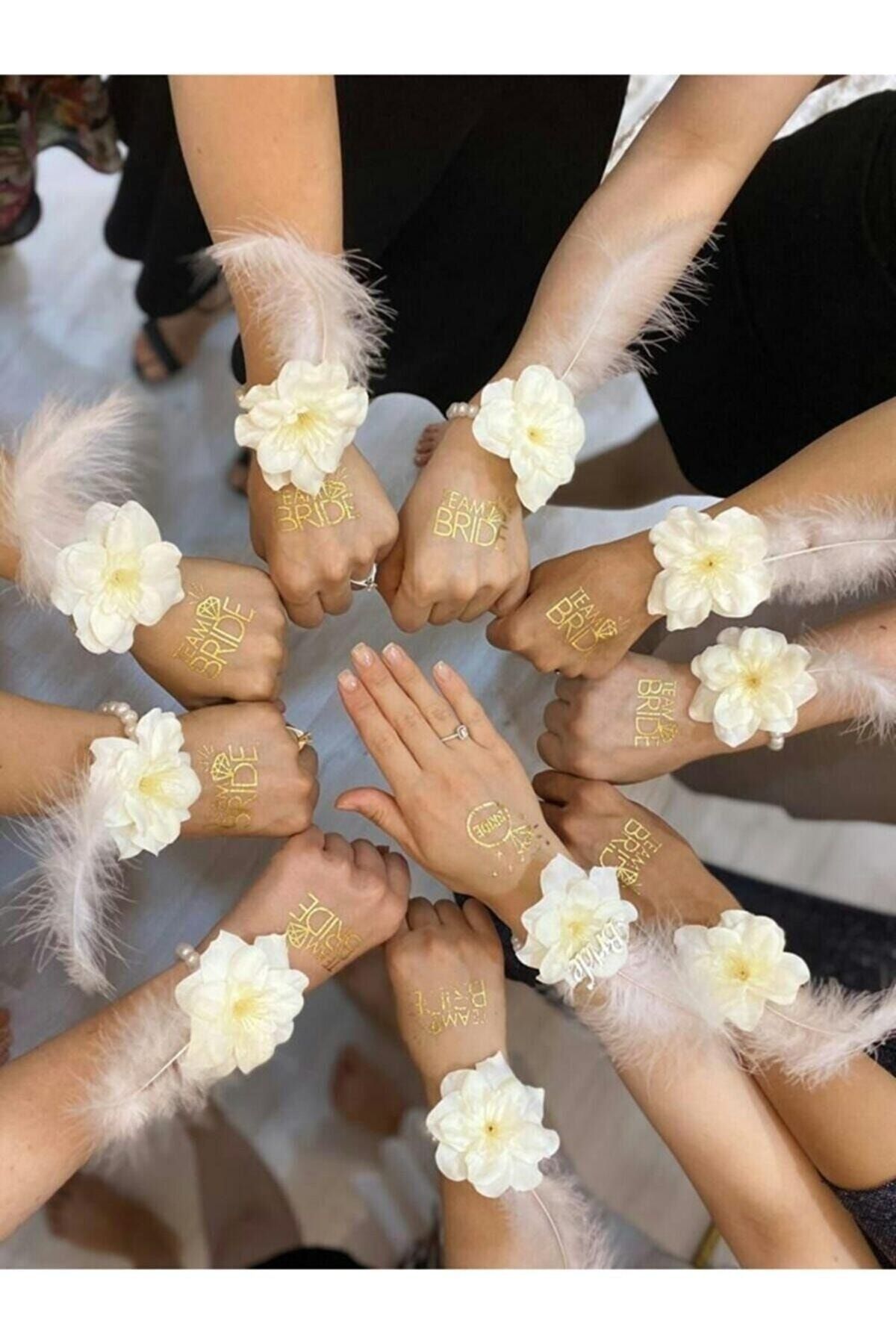 10’lu Beyaz Tüylü Inci Nedime Gelin Bilekliği Bride To Be Bekarlığa Veda Partisi