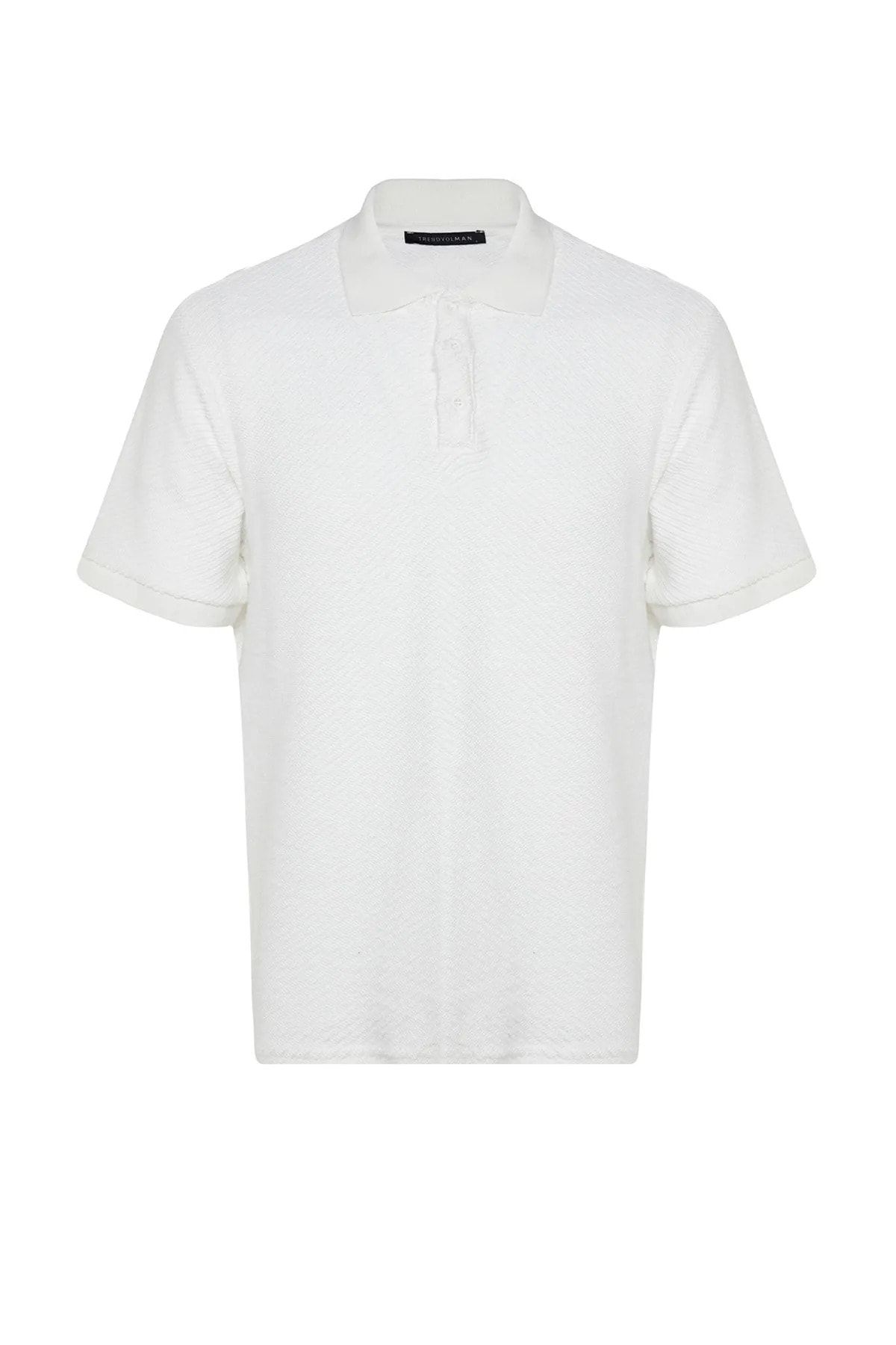 Trendyol Collection-  Weißes T-Shirt mit Polokragen in limitierter Auflage, normale Passform, kurze Ärmel, strukturierte Knöpfe 7