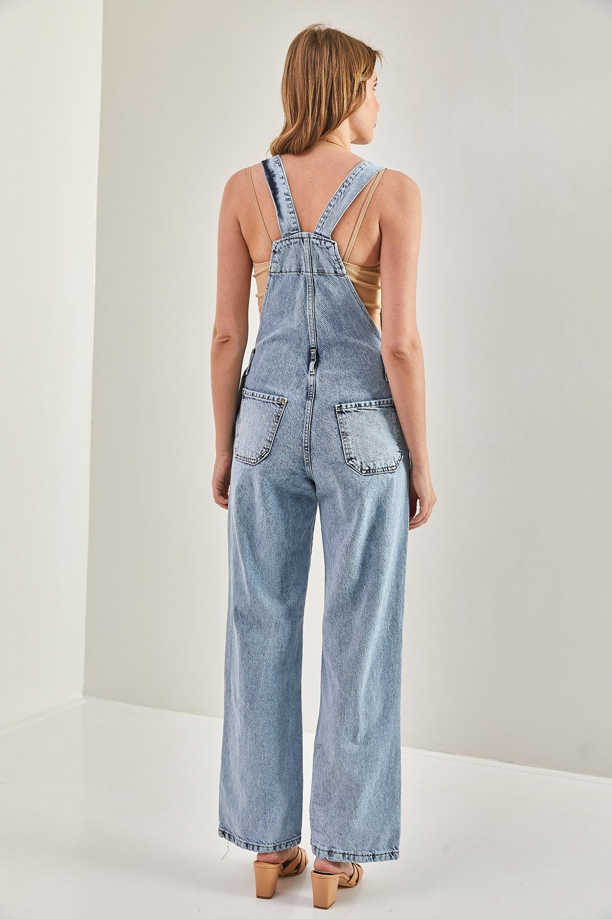 Bianco Lucci-Lange Jeans-Latzhose für Damen mit Riementaschentasche 5