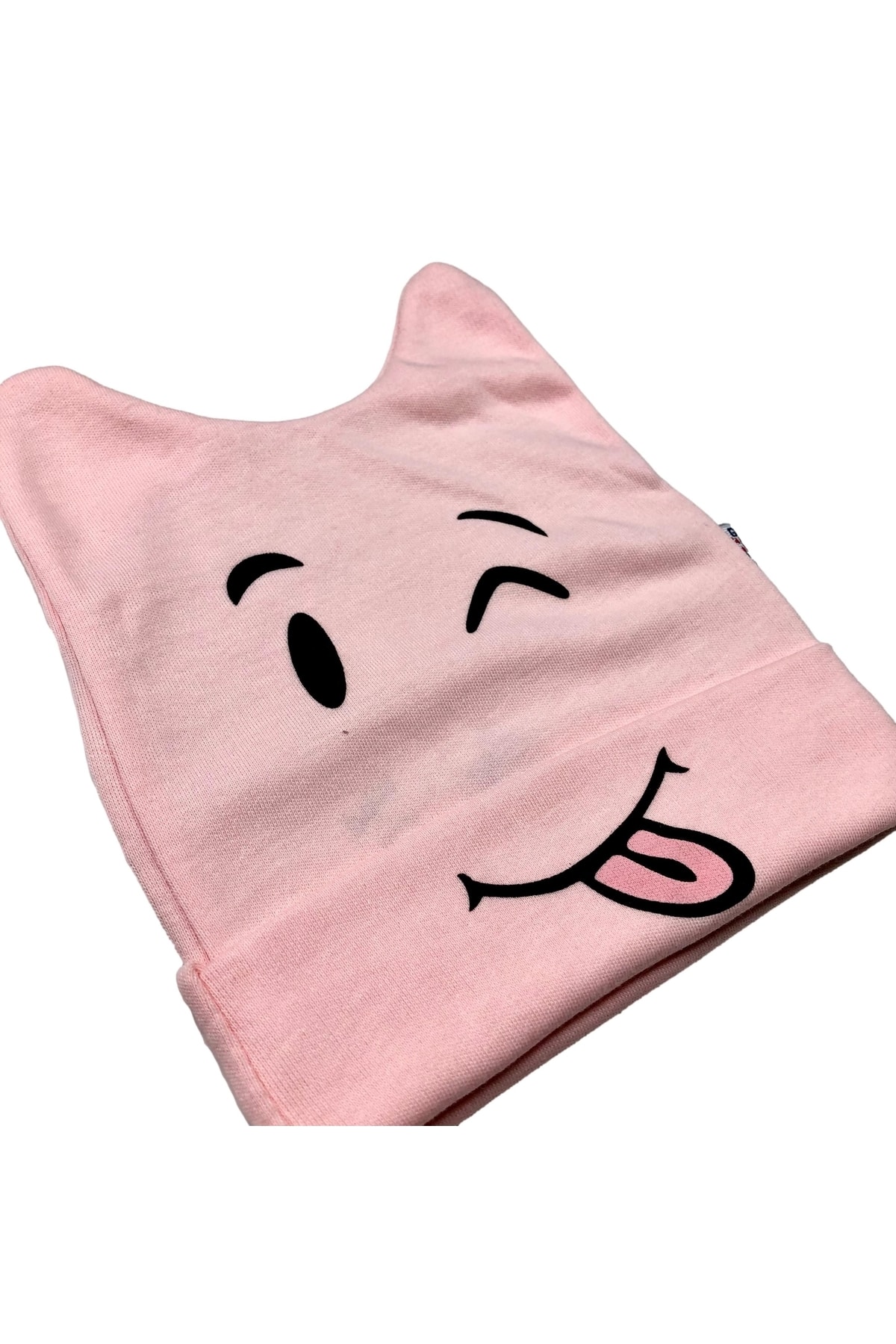 Cotton Combed Cotton Interlock Teasing Face Printed Baby Beanie with Ears (double Layer Front Band)