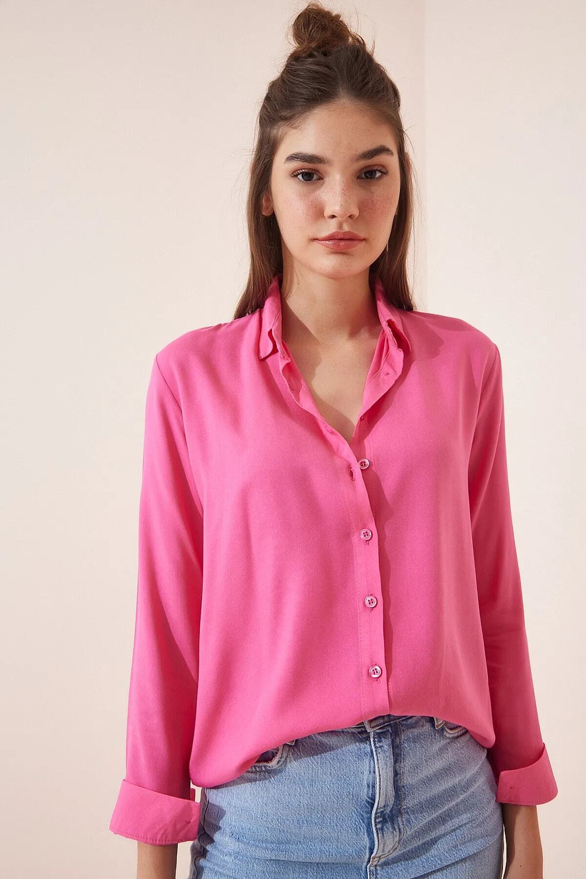 NARKISS-Silky Textured Regular Fit Pink Shirt 1