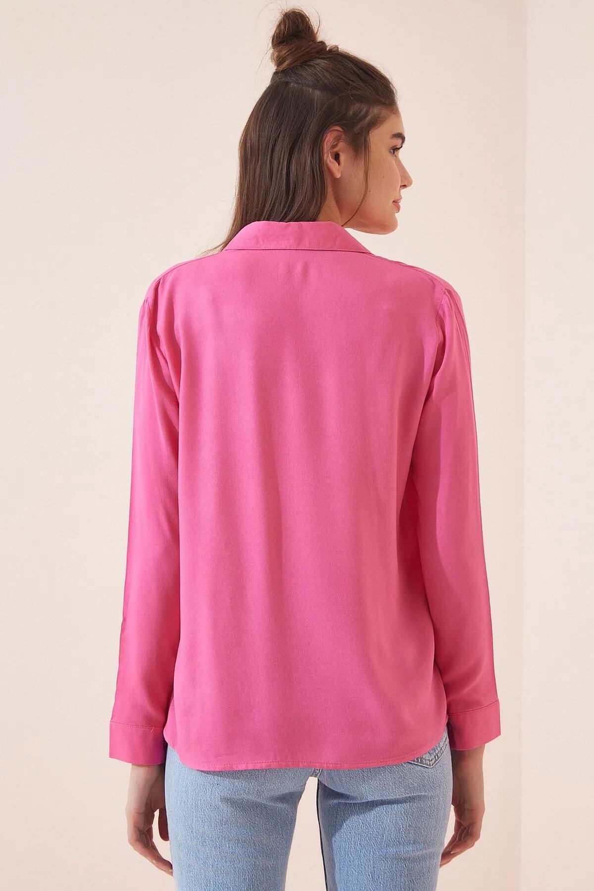 NARKISS-Silky Textured Regular Fit Pink Shirt 3