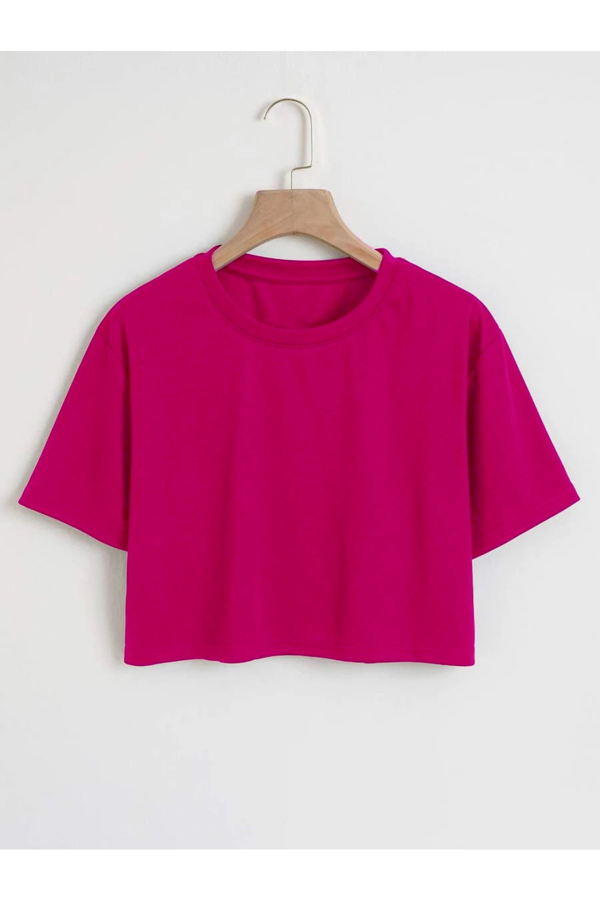 Women's Plain Crew Neck Oversize Crop T-shirt
