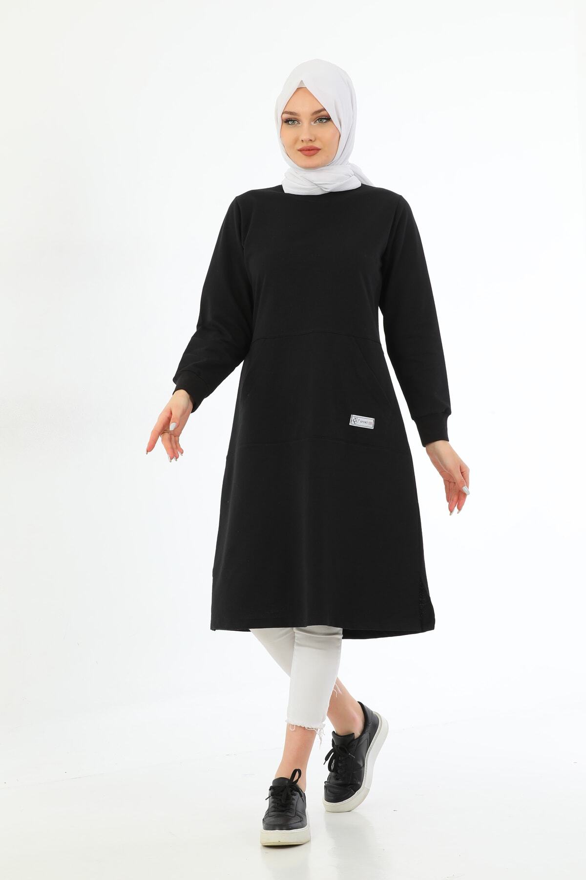 Elif Okur-Regenerated Hijab Pocket Long Tunic 110cm Black 4100 2