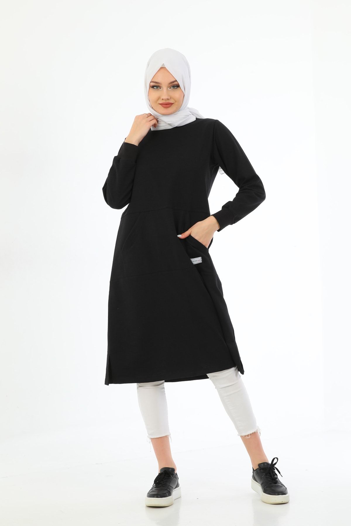 Elif Okur-Regenerated Hijab Pocket Long Tunic 110cm Black 4100 5