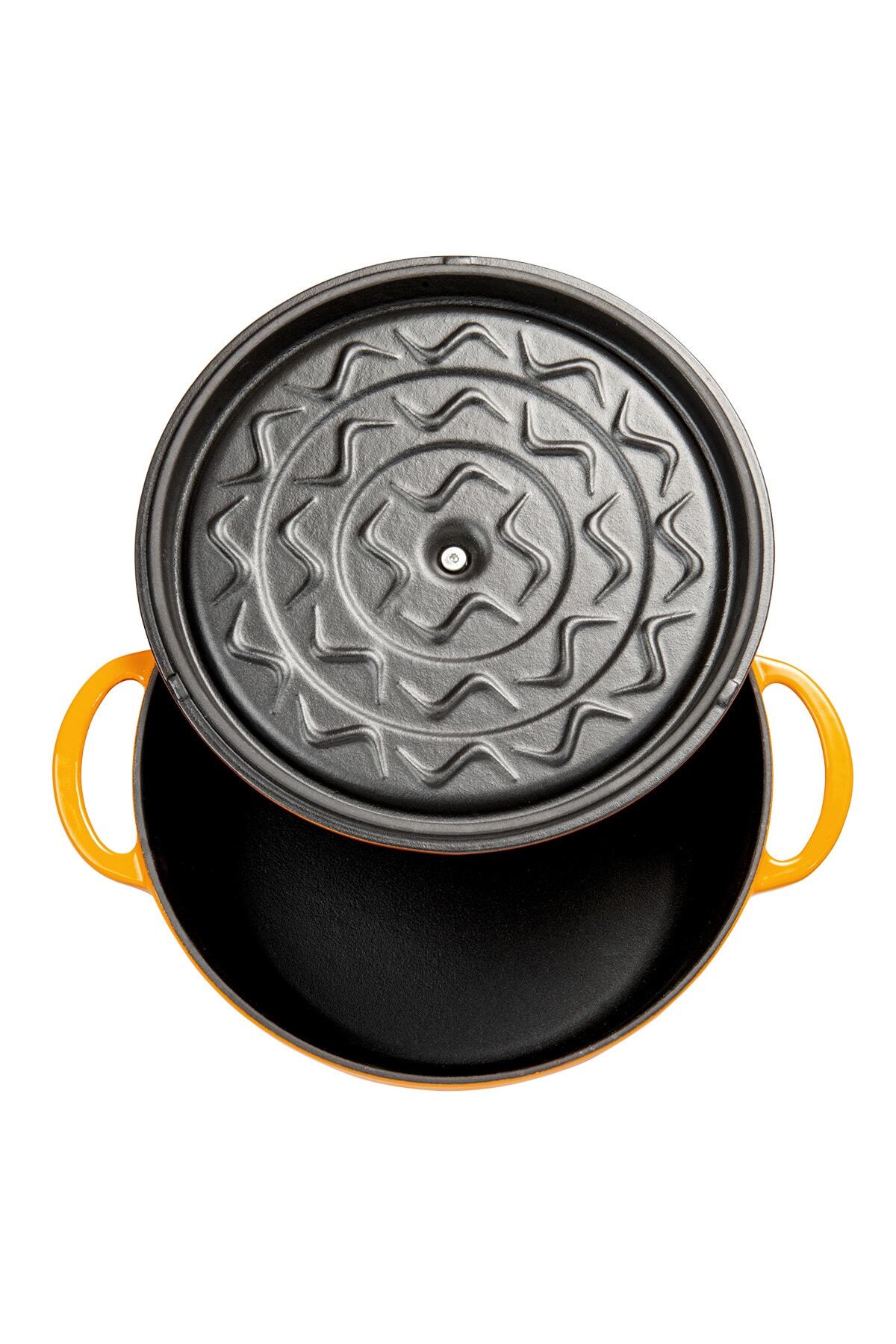 Sürel-Aroma Lid Orange Round Cast Pot 24 Cm 3
