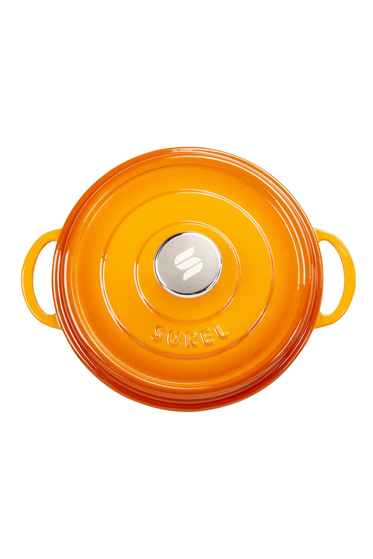 Sürel-Aroma Lid Orange Round Cast Pot 24 Cm 4