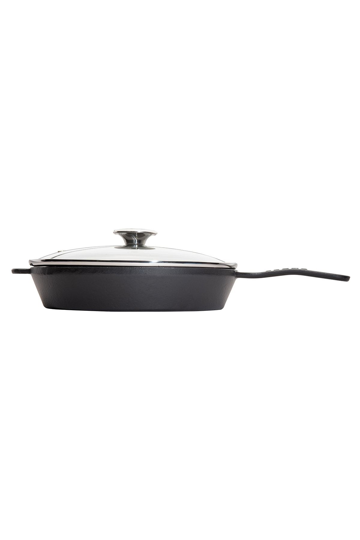 Siyah Yuvarlak Cam Kapaklı Döküm Tava 28 Cm