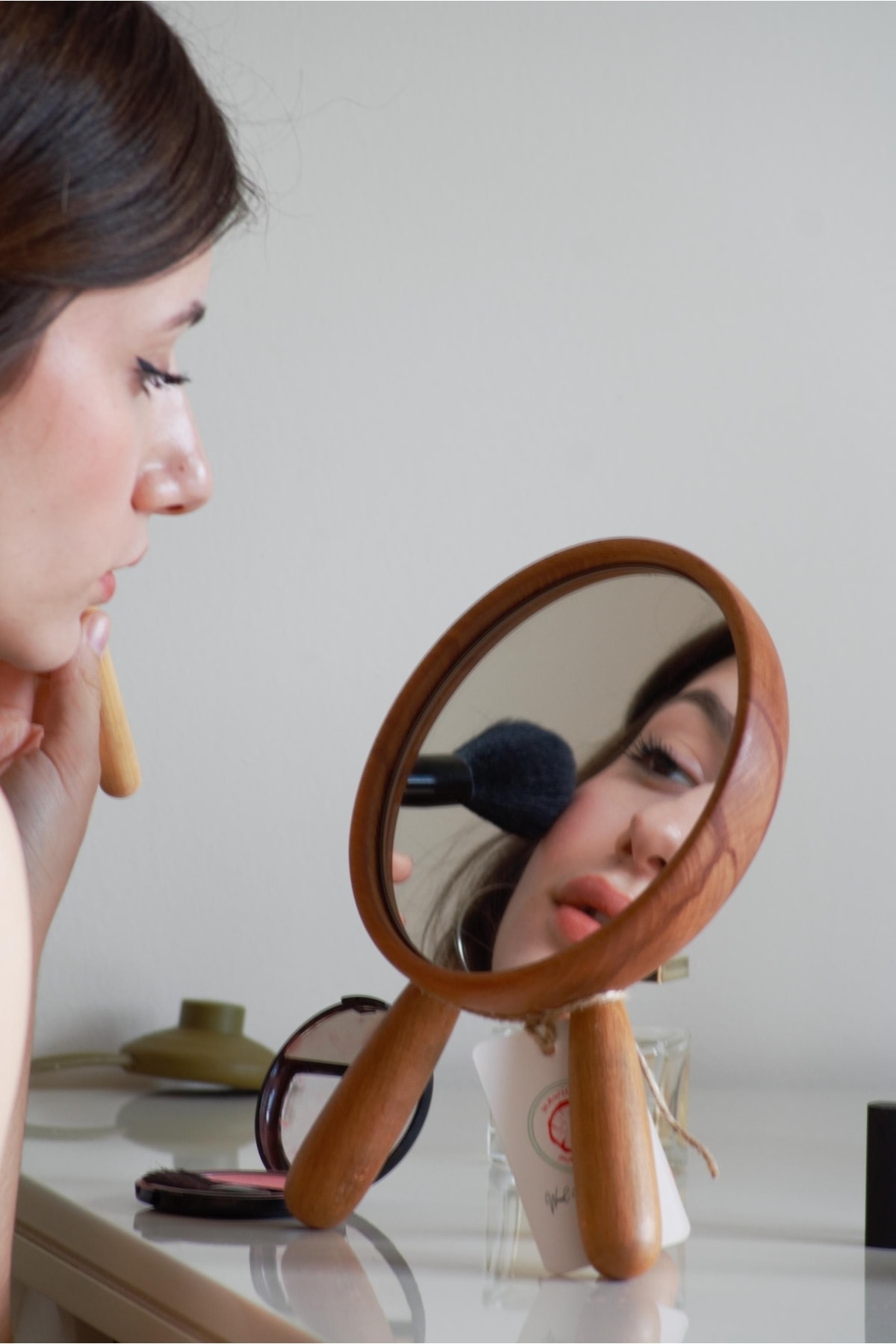 Wooden Makeup Mirror with Decorative Legs Natural Color