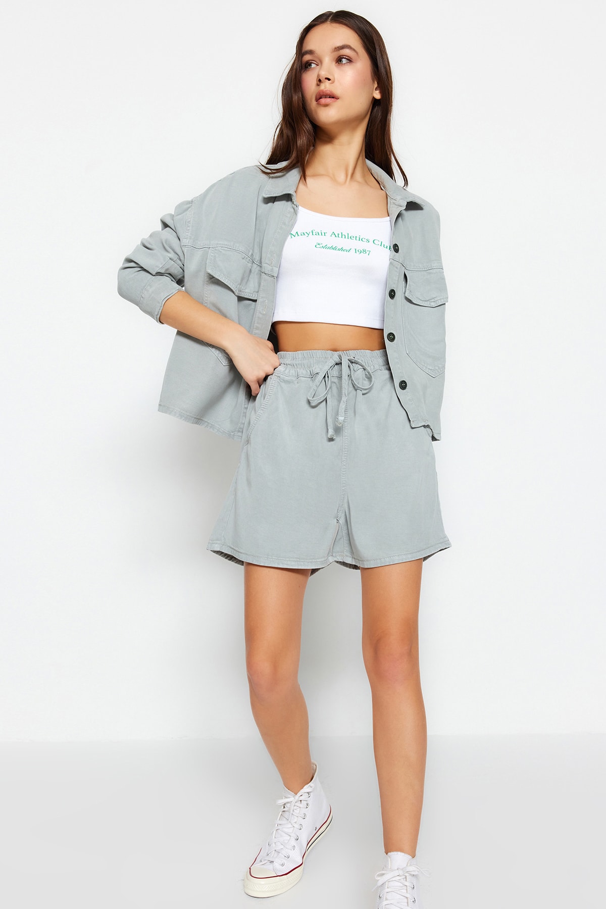 Trendyol Collection Damen Shorts Hoher Bund Für - Grün Größe 34