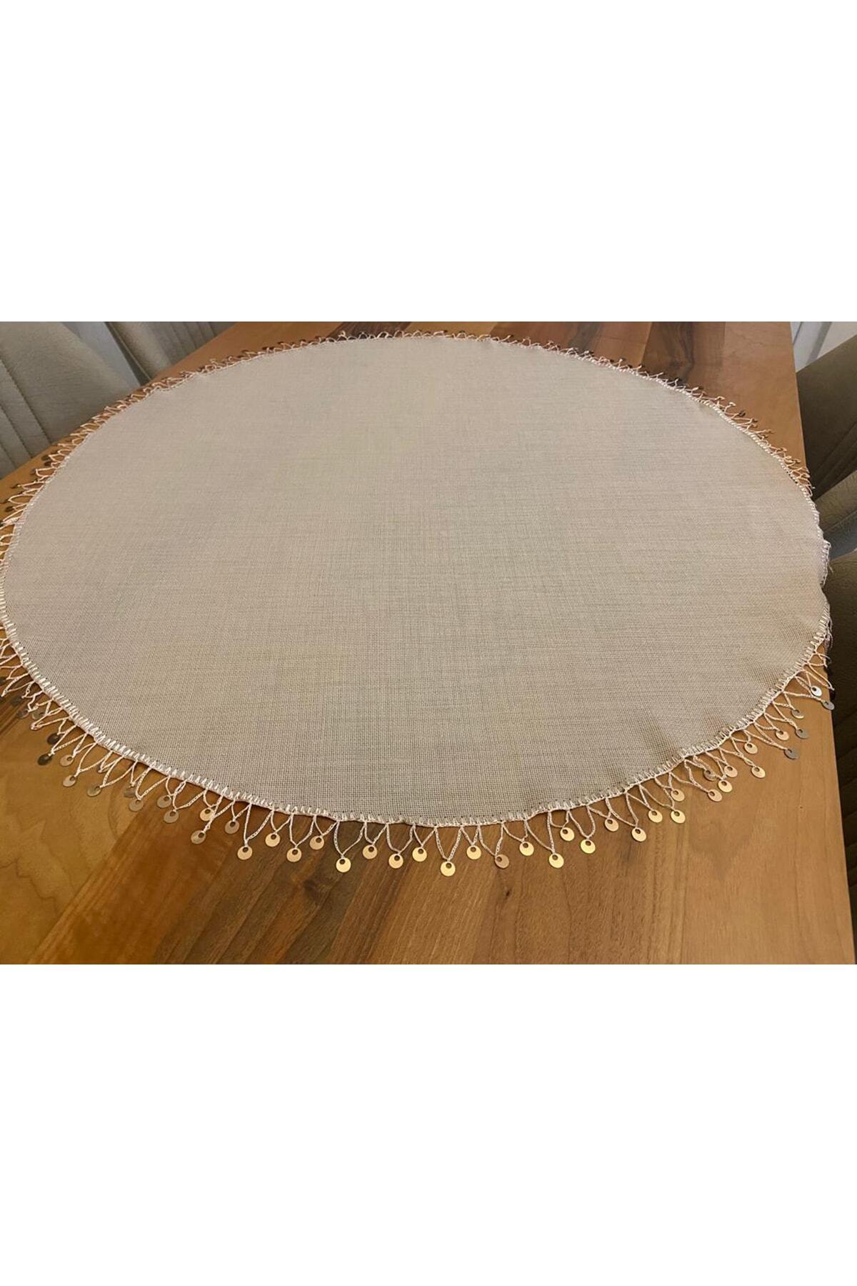 Linen Kumaş Bronz Pullu Yuvarlak Masa Örtüsü,sehpa Örtüsü,runner 4