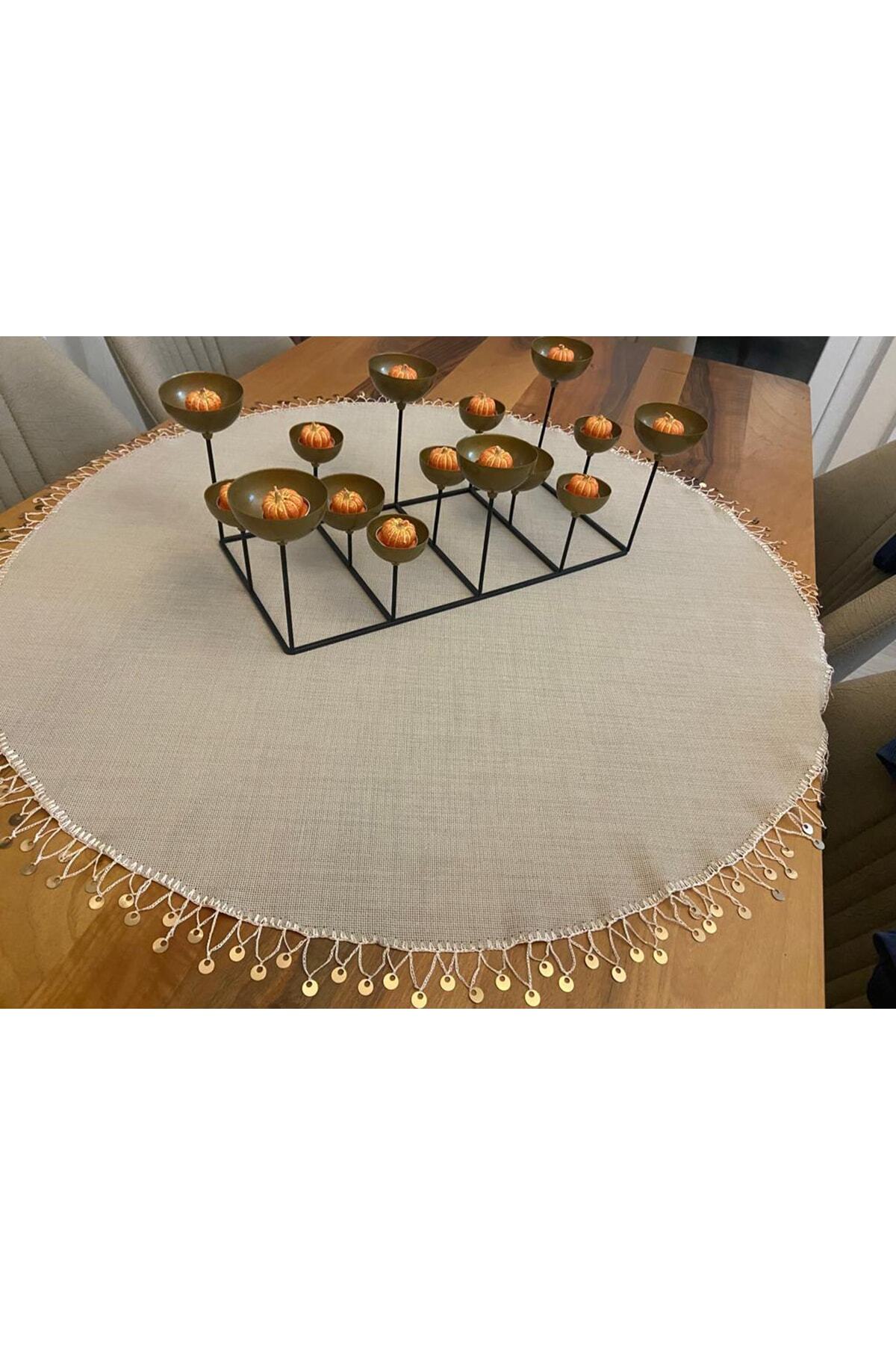 Linen Kumaş Bronz Pullu Yuvarlak Masa Örtüsü,sehpa Örtüsü,runner 5