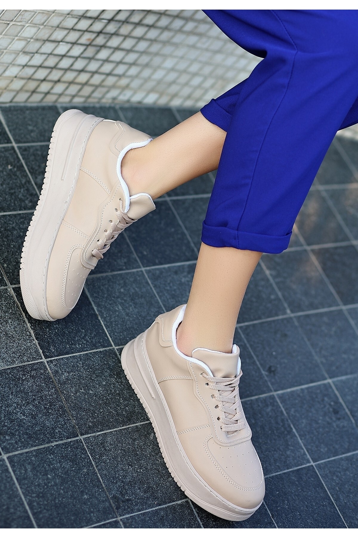 the lüx bi rose Wondi Nude Cilt Bağcıklı Spor Ayakkabı