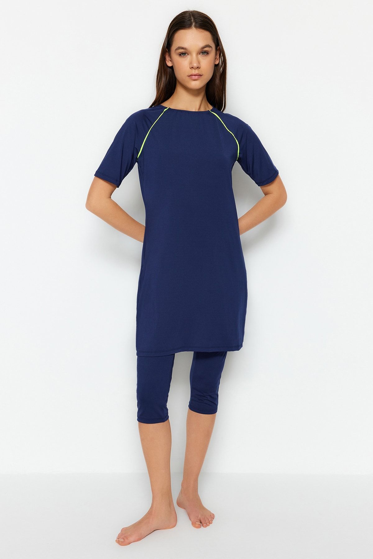 Trendyol Modest Badeanzüge Blau Unifarben