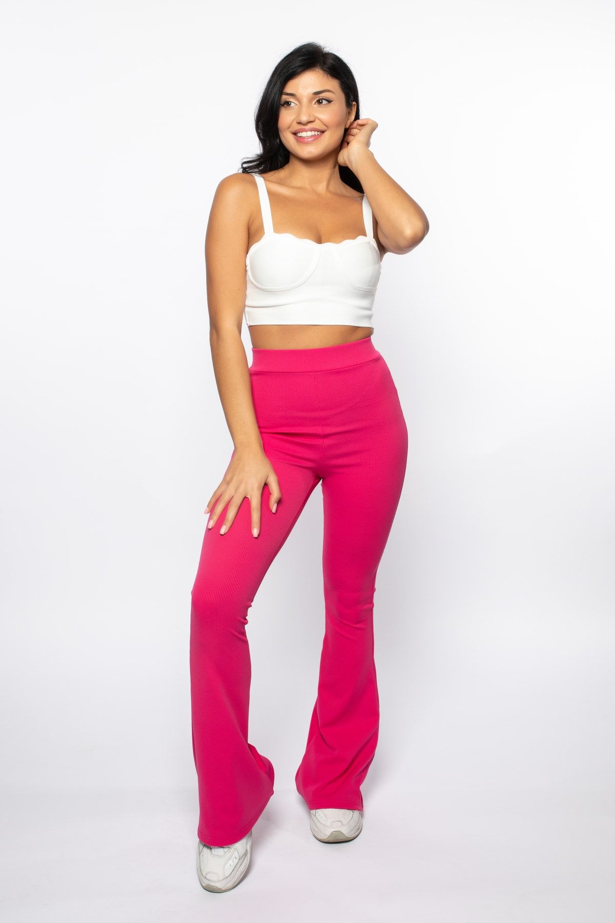 CUTIES Ribbed High Waist Flare Leggings Women Neon Bell Bottom