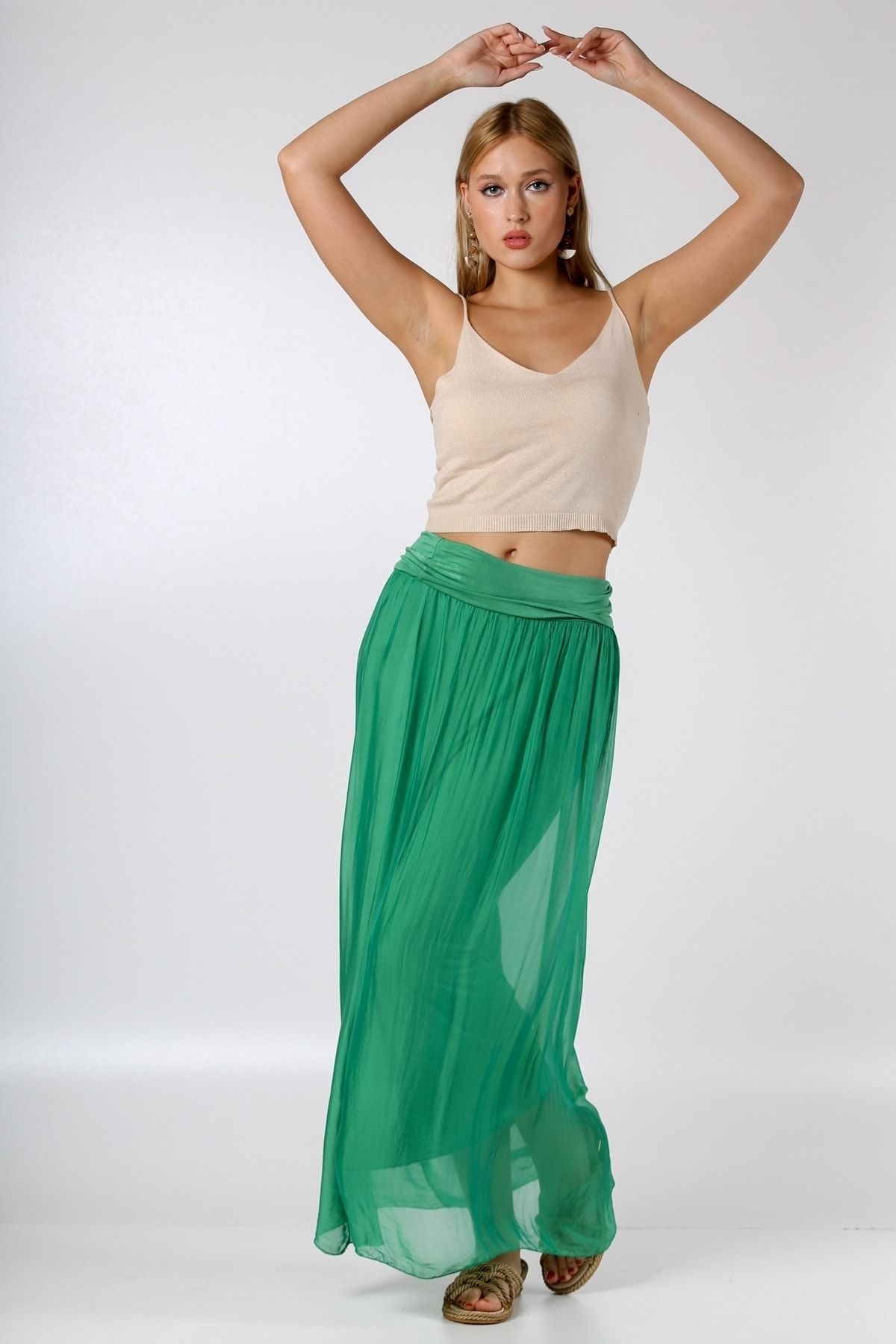 Light green chiffon maxi skirt deals
