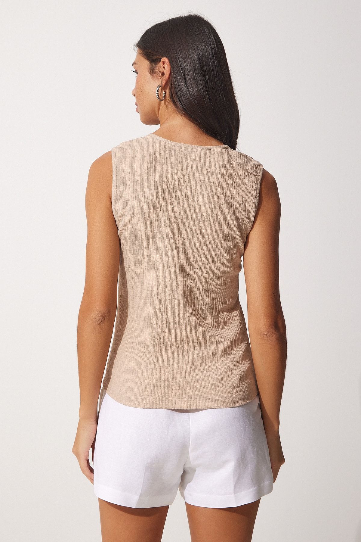 Happiness İstanbul-Damen-Strickbluse mit quadratischem Kragen in Beige, DD01200 6