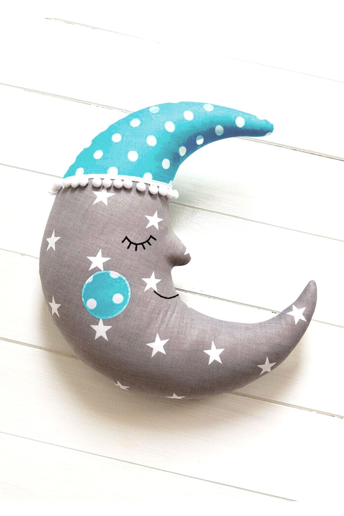 Miomundo Bebek Ve Çocuk Odası Mavi Şapkalı Ay Dede Yastık Seti Uyku Arkadaşları Süs Yastıkları