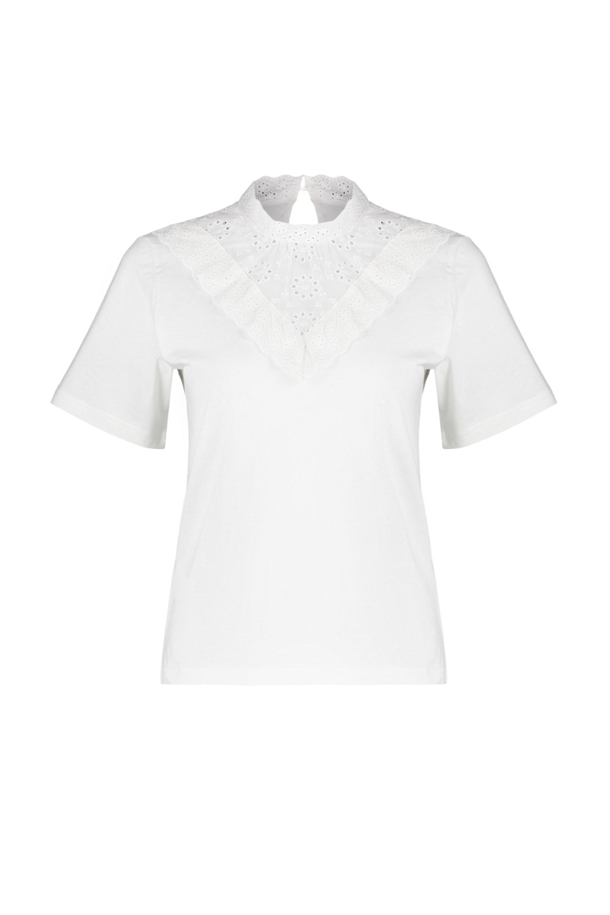 Trendyol Collection-Weiße, mit Baumwolle gefütterte Bluse mit Stehkragen – TWOSS23BZ00879 8