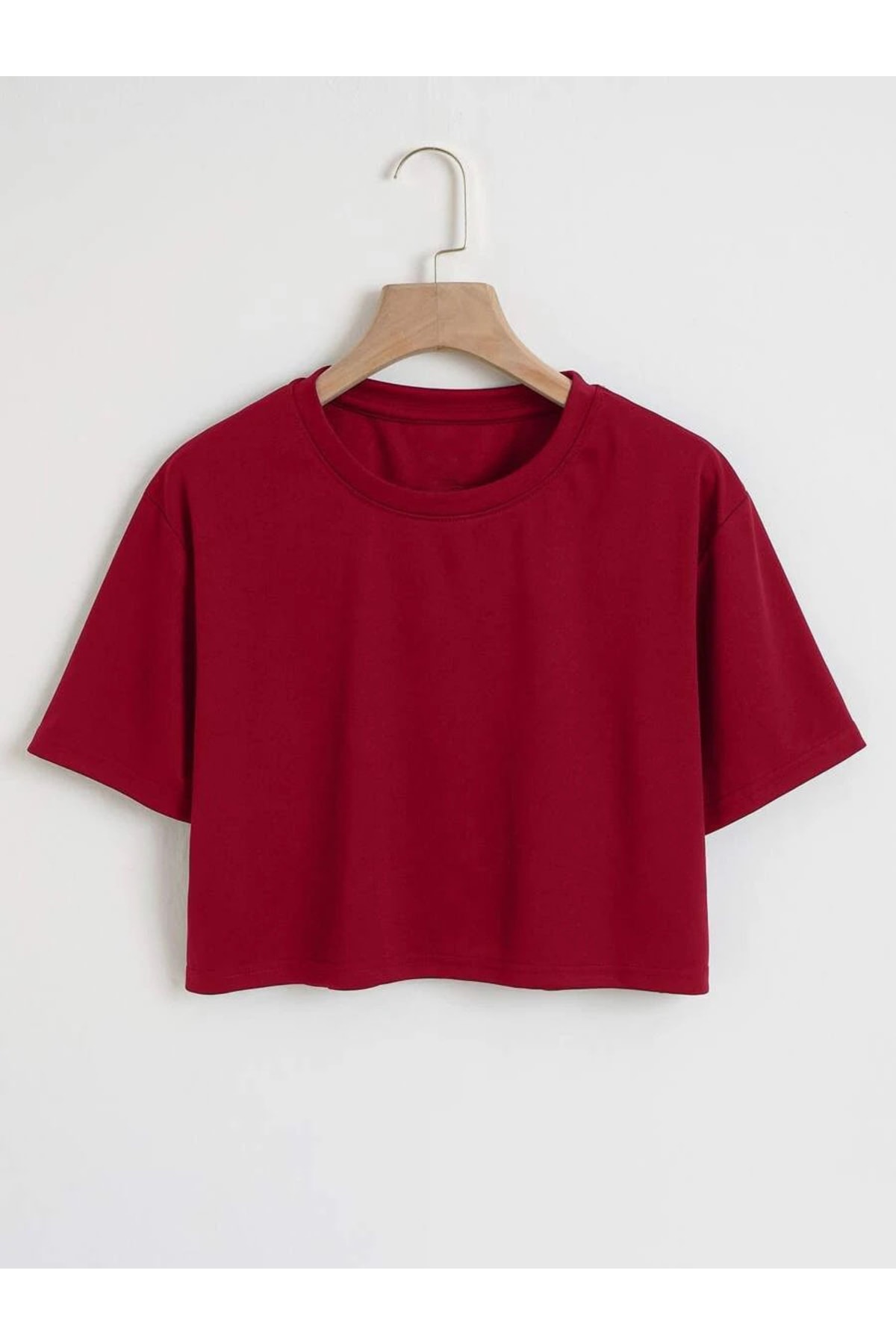 Women's Plain Crew Neck Oversize Crop T-shirt