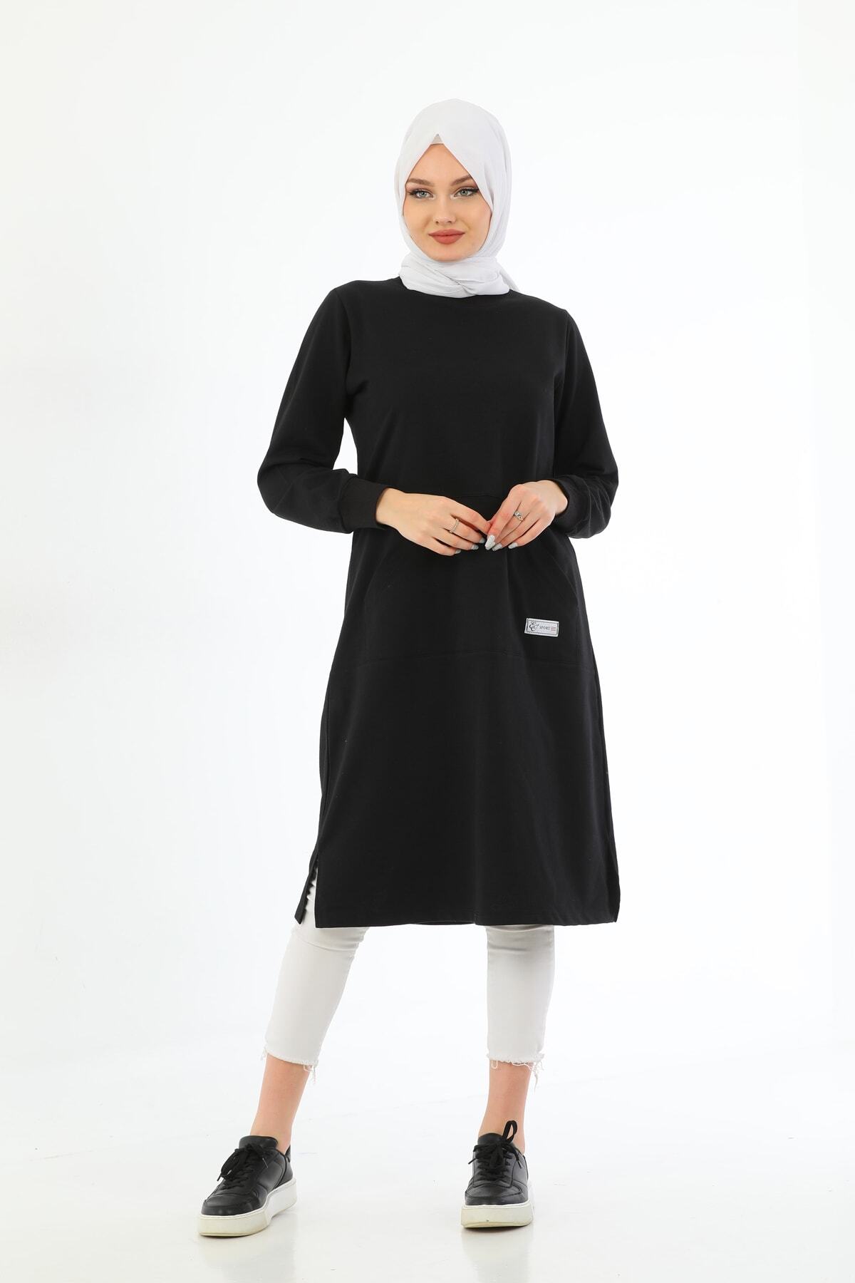 Elif Okur-Regenerated Hijab Pocket Long Tunic 110cm Black 4100 6