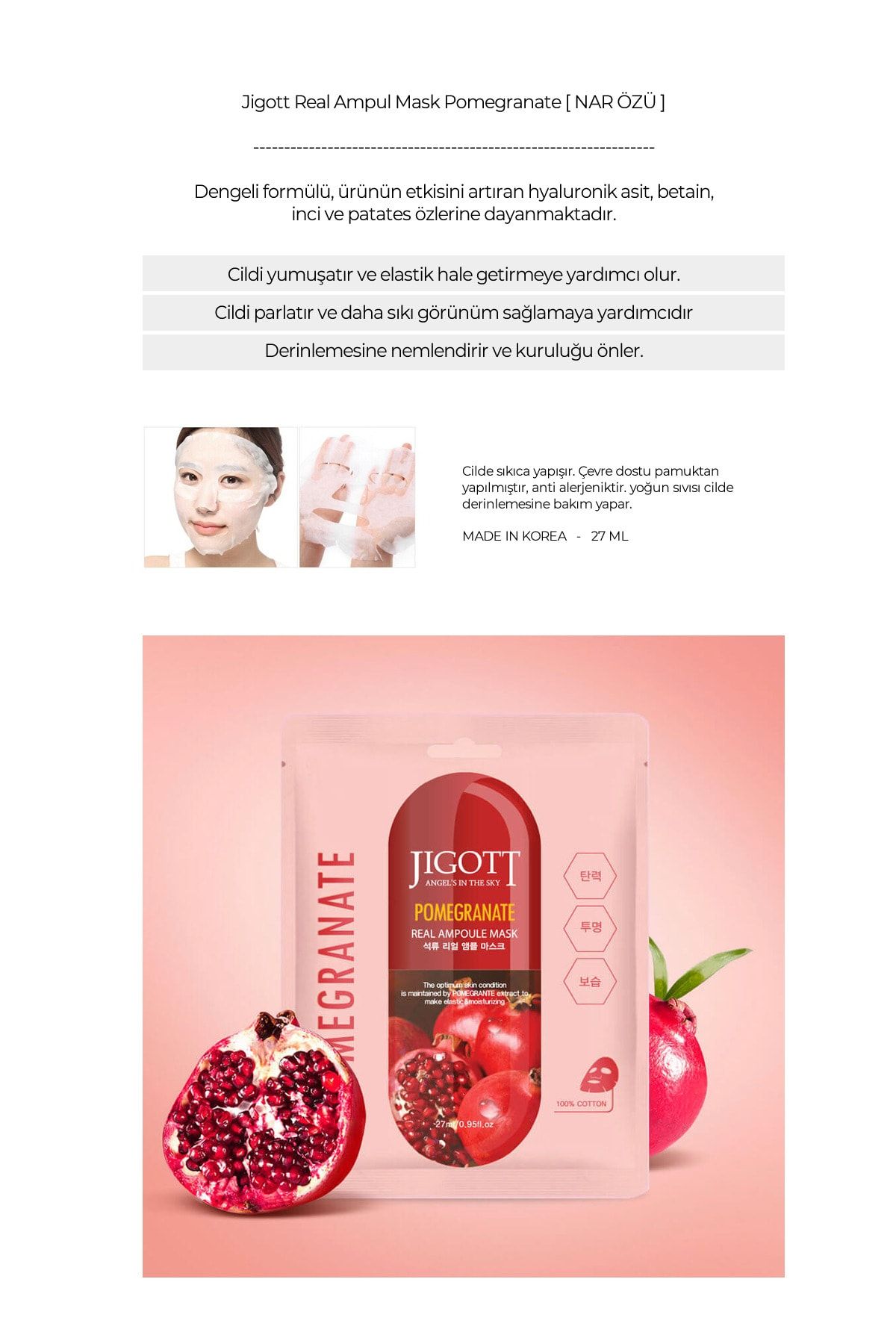 Jigott-Moisturizing and Elasticity Enhancing Real Ampoule Pomegranate Mask with Pomegranate Extract 2