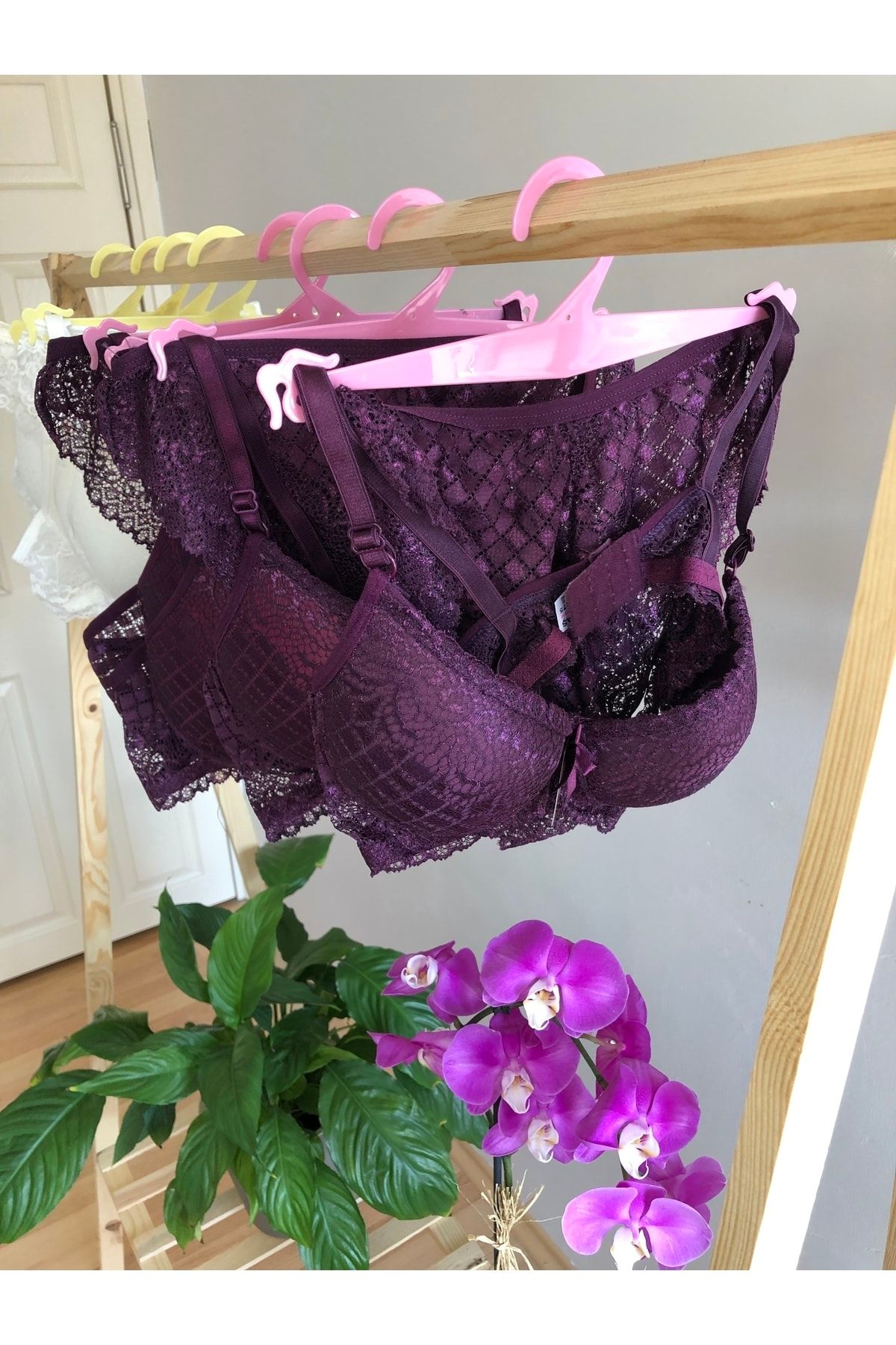 Purple lace shop underwear set