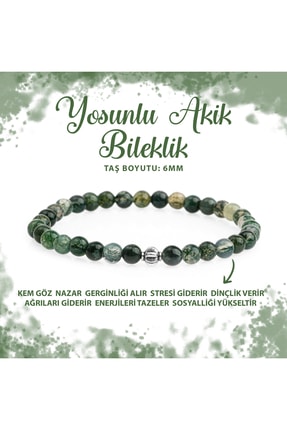 Deniz Doğal Taş Sertifikalı Yosunlu Akik 6mm Doğal Taş Bileklik