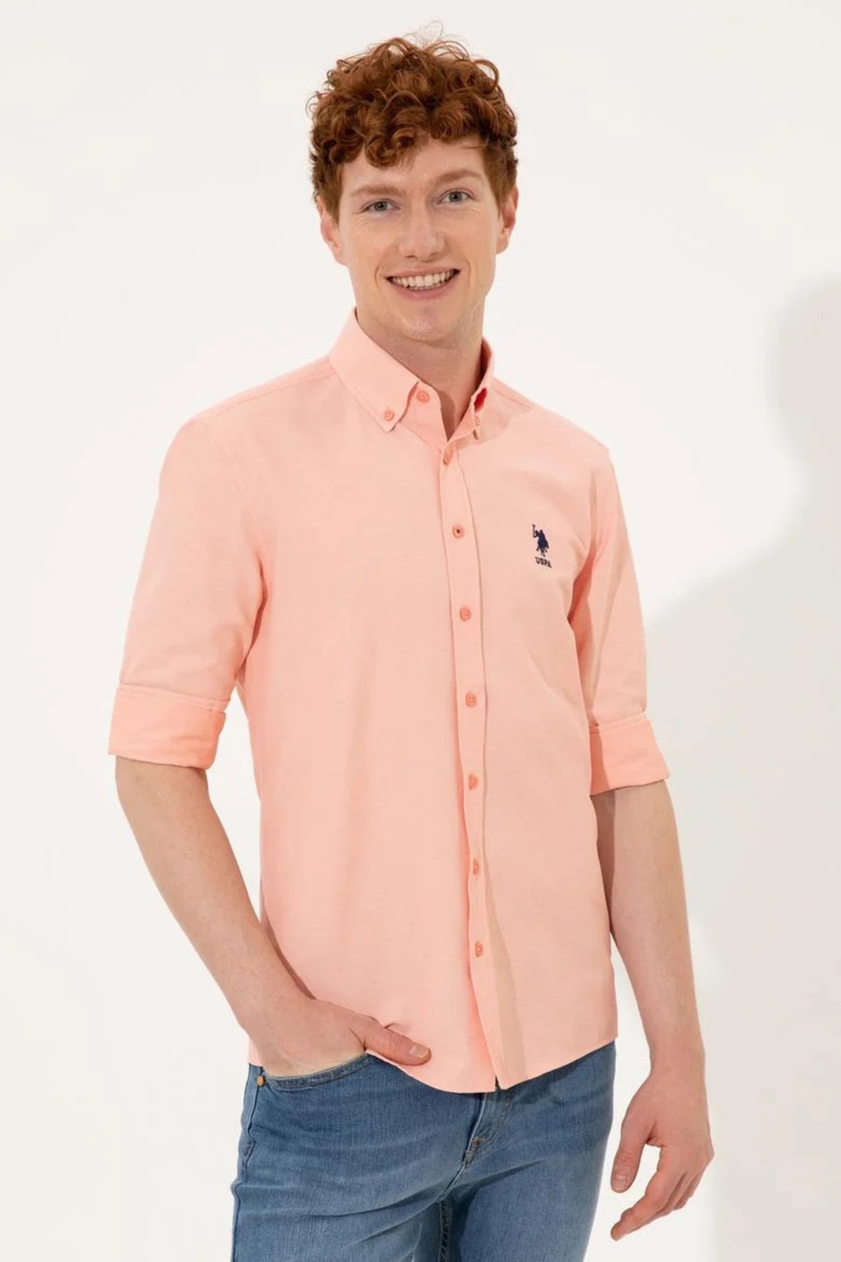 U.S. Polo Assn. Erkek Somon Gömlek Uzunkol Basic — نارنجی G081GL004.000.1363580