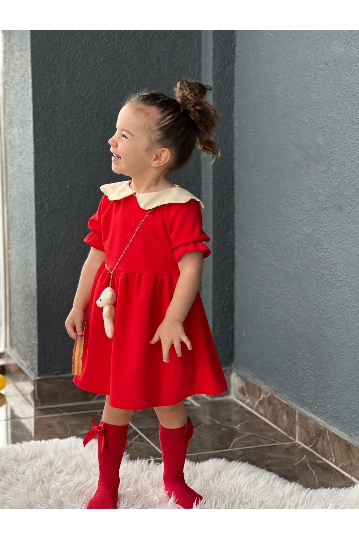 Girls red dress outlet with white collar