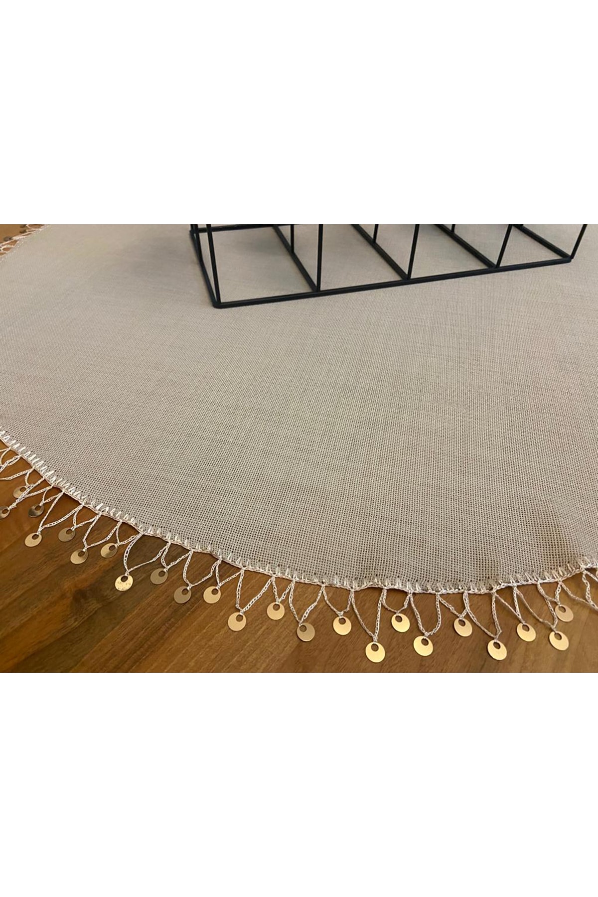Linen Kumaş Bronz Pullu Yuvarlak Masa Örtüsü,sehpa Örtüsü,runner 3