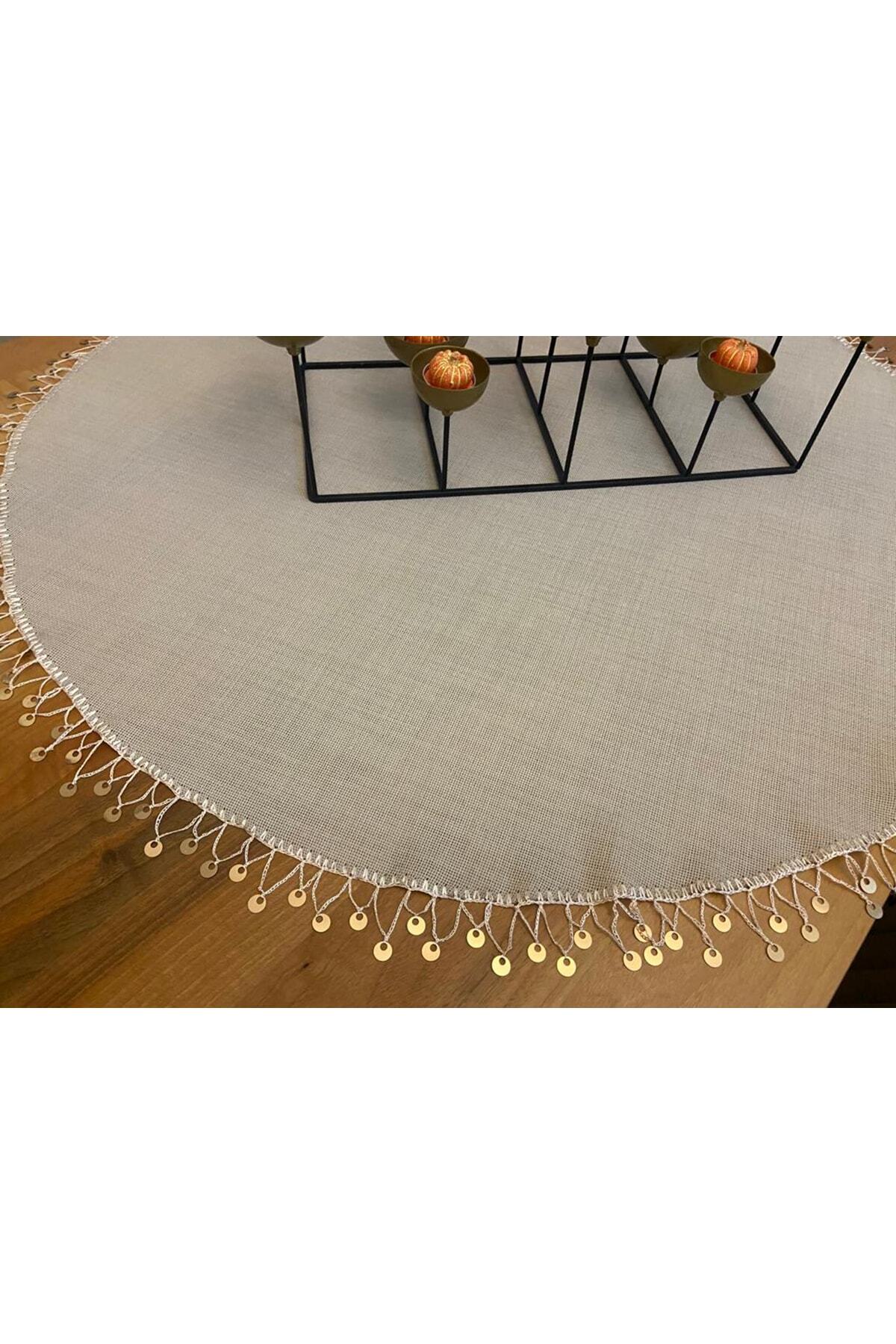 Linen Kumaş Bronz Pullu Yuvarlak Masa Örtüsü,sehpa Örtüsü,runner 6