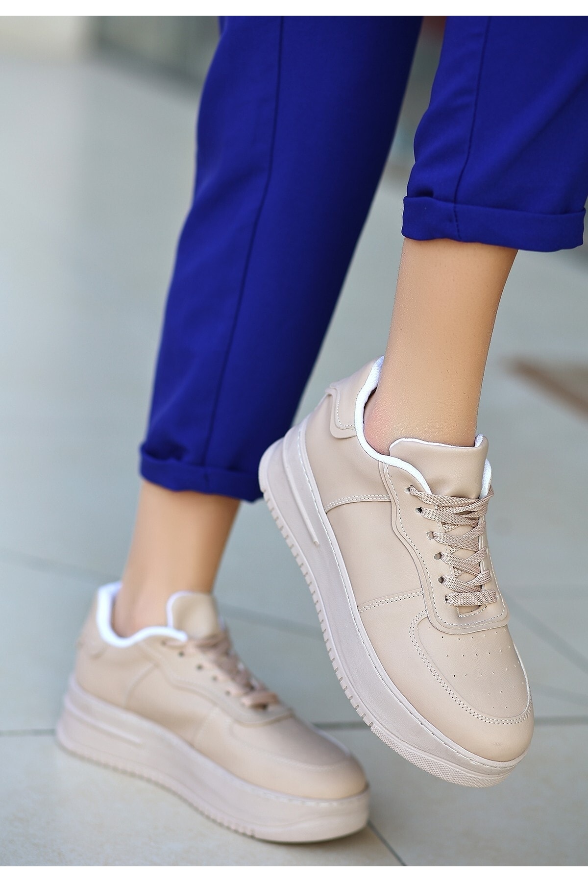 the lüx bi rose Wondi Nude Cilt Bağcıklı Spor Ayakkabı