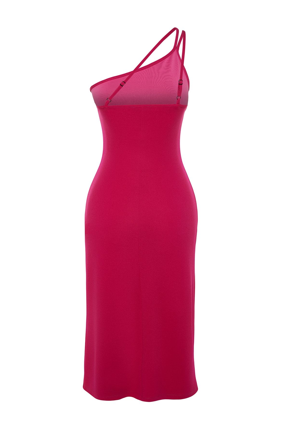 Trendyol Collection-Fuchsia One Shoulder A-Line Midi Smart Crepe Πλεκτό Φόρεμα TWOSS23EL02303 8