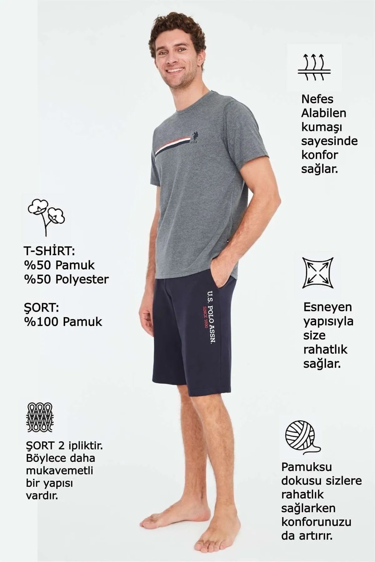 U.S. Polo Assn. ست تیشرت مردانه نخی آنتراسیت ملانژ