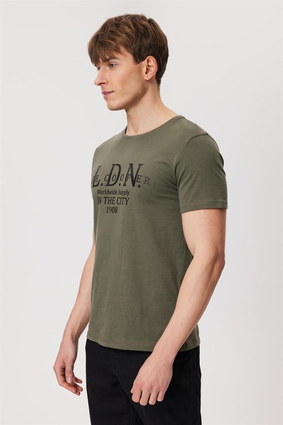 تی شرت سبز مردانه آقایان Haki 232 LCM 242045 Le Ellery O Yaka Lee Cooper