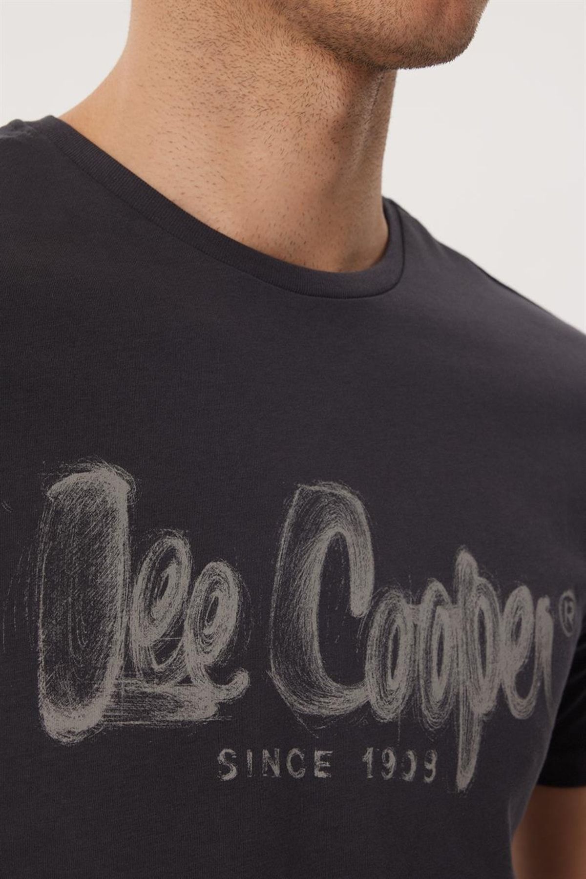 تی شرت خاکستری مردانه Drawlogo O Yaka Arrasisit Lee Cooper