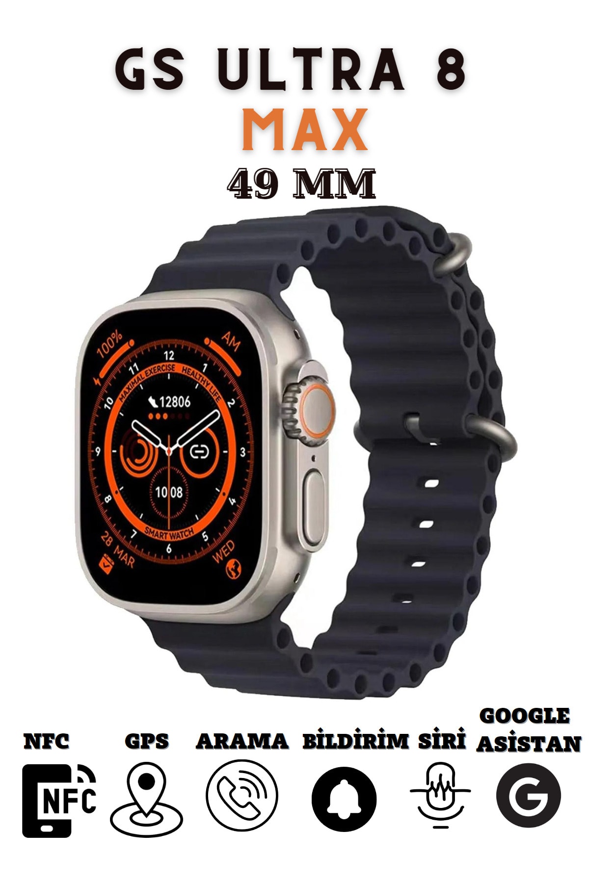 NS Store Gs 8 Ultra Max Smart Watch Siri/gps/nfc Aktif 49mm Kordon ...