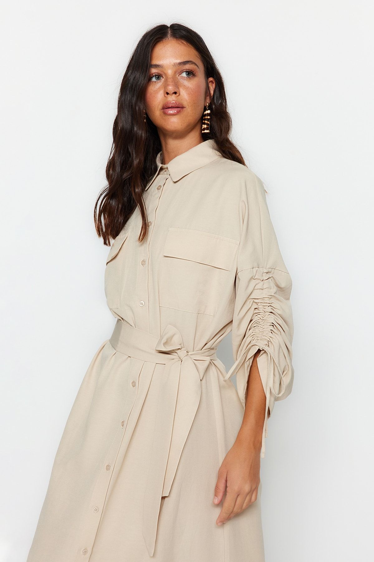 TRENDYOL MODEST Dress Beige Shirt dress Trendyol
