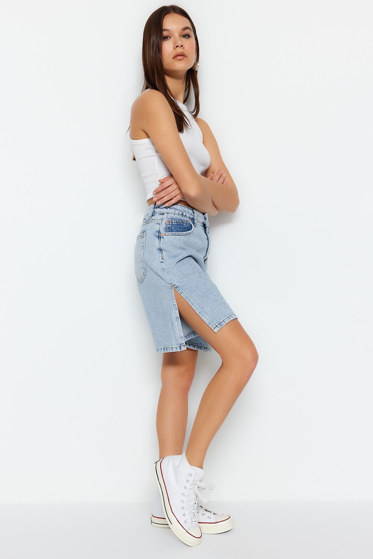 Trendyol Collection Shorts Blau Hoher Bund
