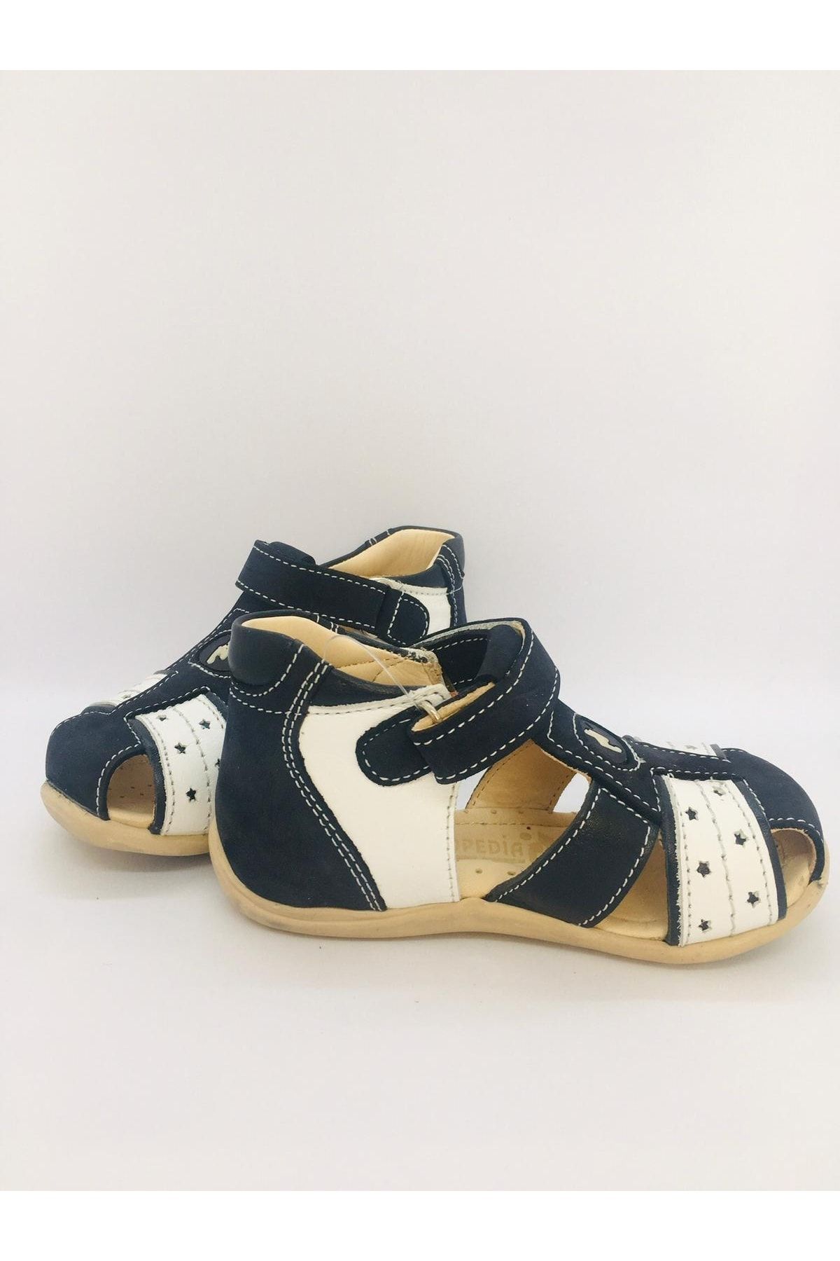 Ortopedia-Orthopedic Leather Kids Sandals 605 - Navy Blue White 3