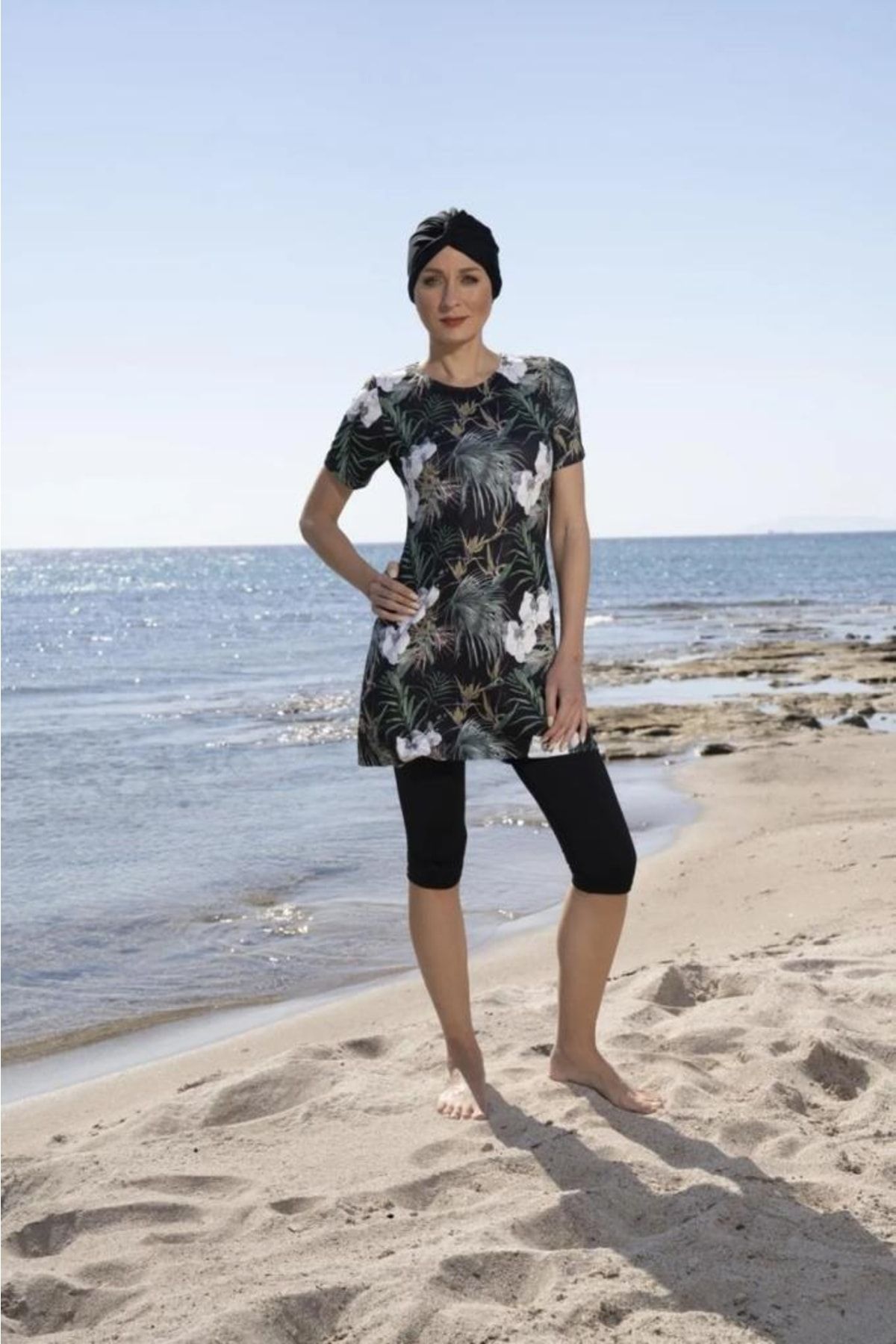 Estiva-23807 Black Short Sleeve Semi Covered Swimsuit 5