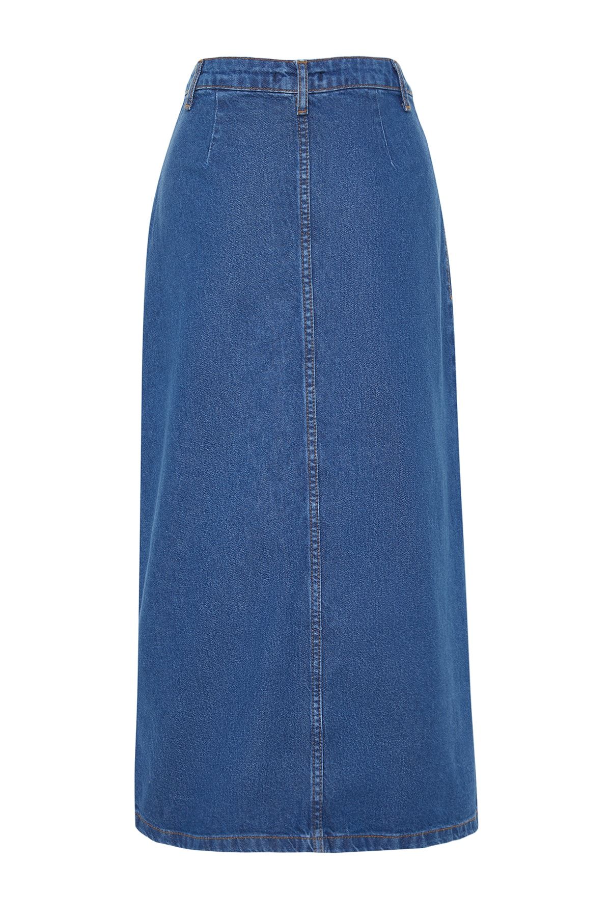 Trendyol Collection-Dunkler Indigo-Maxi-Jeansrock mit hoher Taille und doppelter Tasche und Knopfleiste vorne TCTSS23EE00002 9