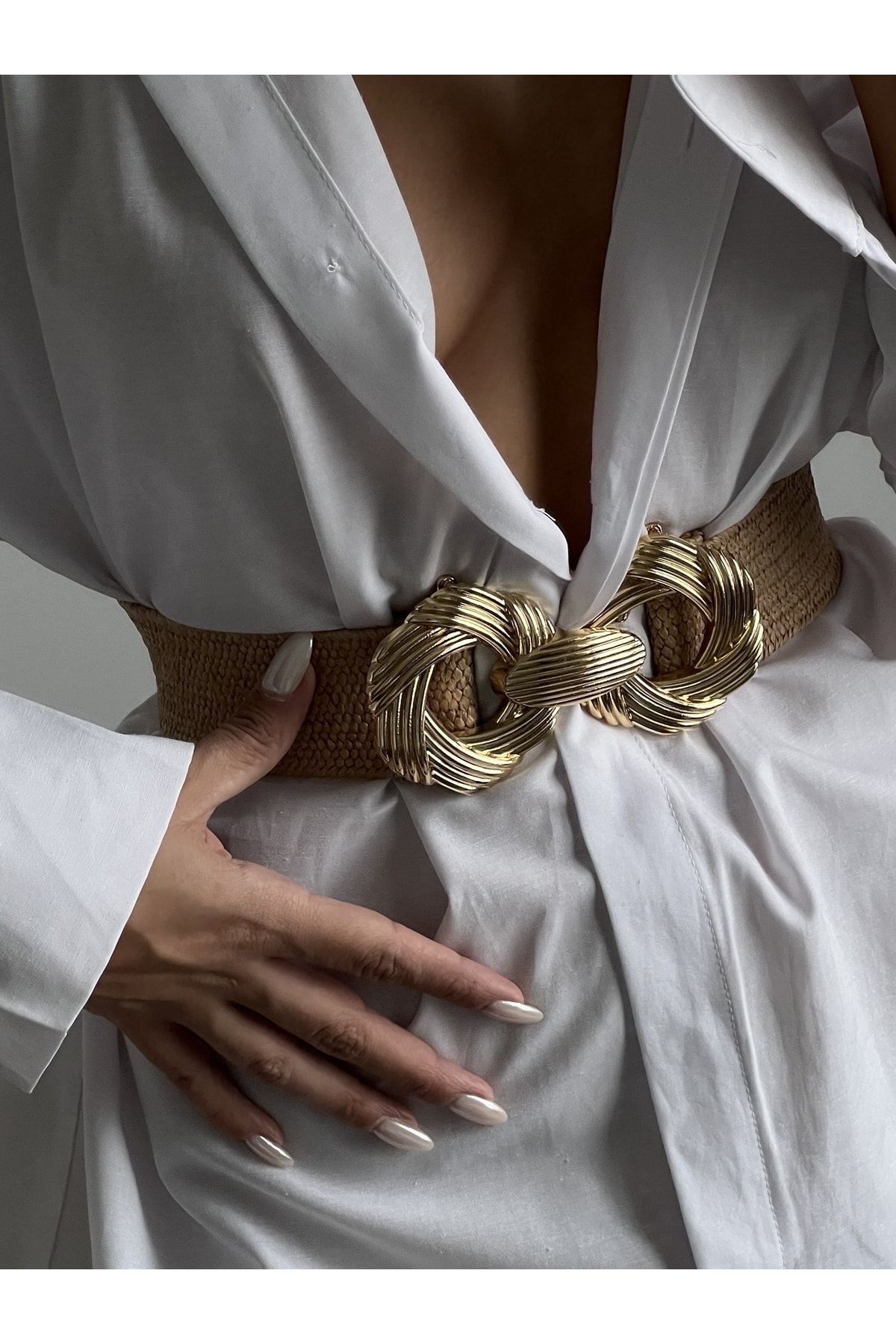 Elastic belt with hot sale gold buckle