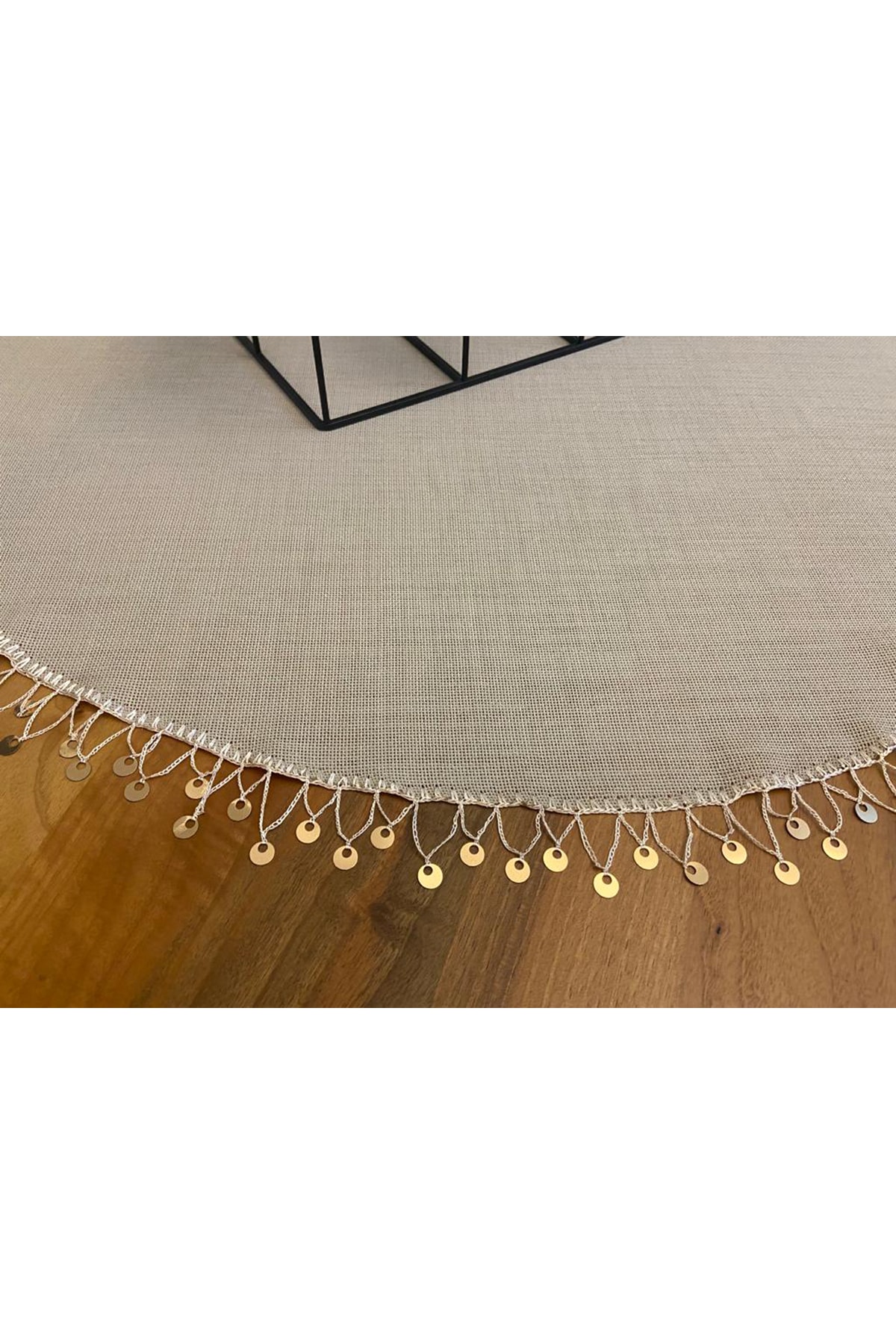 Linen Kumaş Bronz Pullu Yuvarlak Masa Örtüsü,sehpa Örtüsü,runner 2