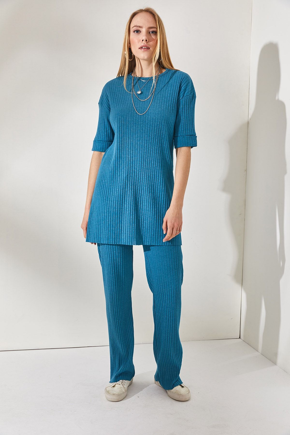 Olalook-Costum lycra indigo cu mânecă scurtă pentru femei TKM-19000191 2